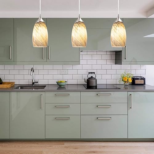 Miniatura 6 de COOSA Lámpara colgante de 1 luz, lámpara colgante de vidrio artística hecha a mano para isla de cocina, acabado de níquel cepillado con accesorio