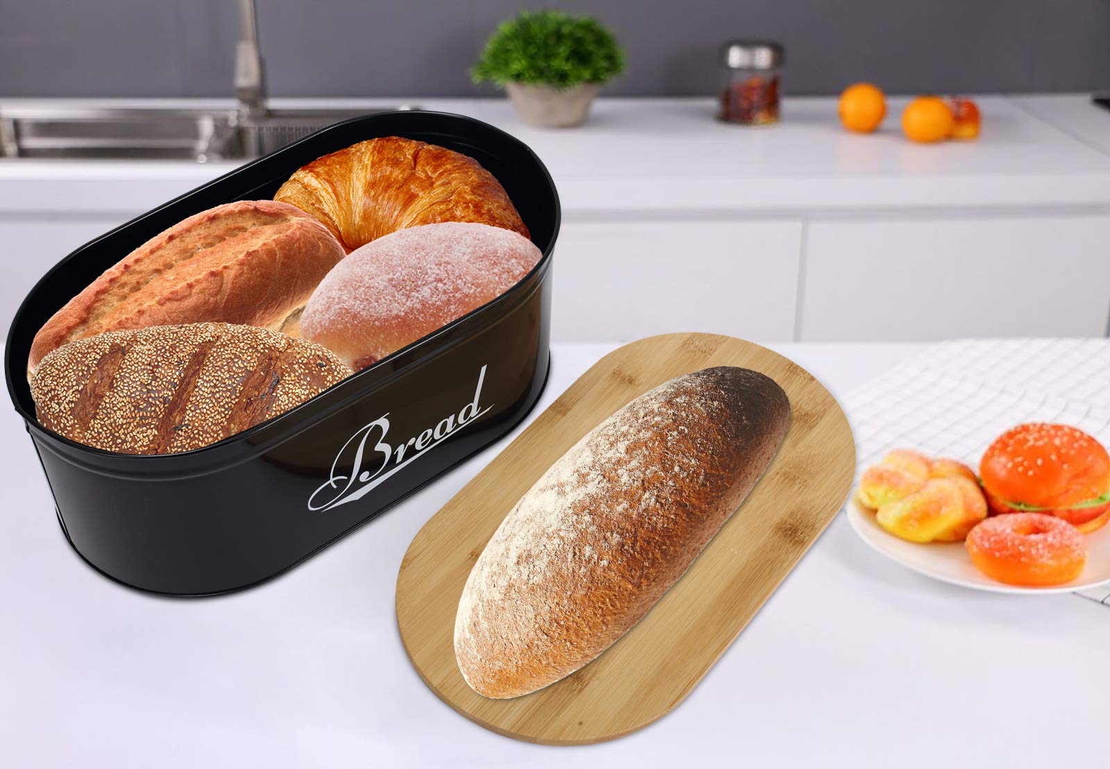 Boîte à Pain En Métal Avec Couvercle Bambou - Garde Le Pain Frais Plus Longtemps, Design Rétro