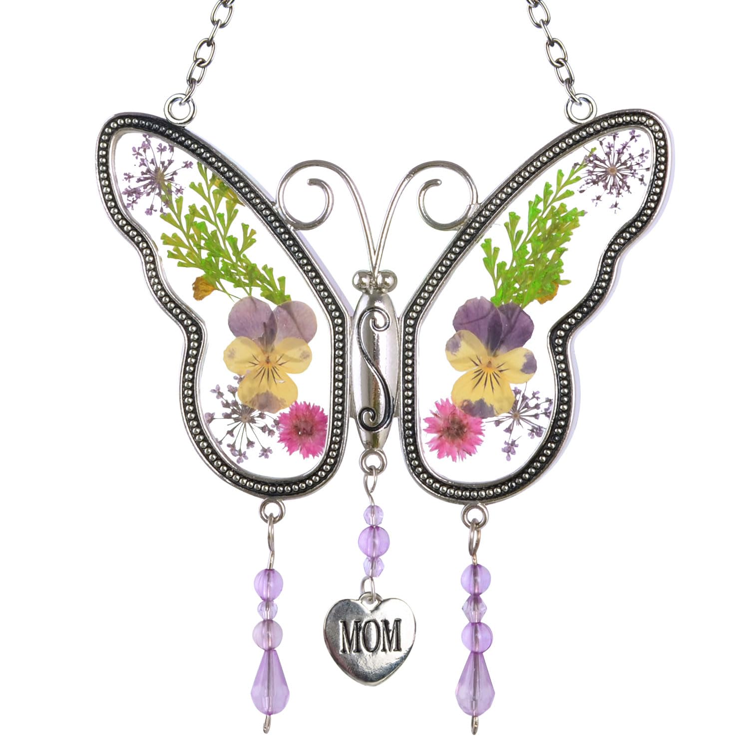 Butterfly Gifts for Mom Mother Real Flowers Wind Chimes Indoor Room Decor Unique Birthdays Gifts for Mom Christmas Butterfly Gift for Women Blue Flowers