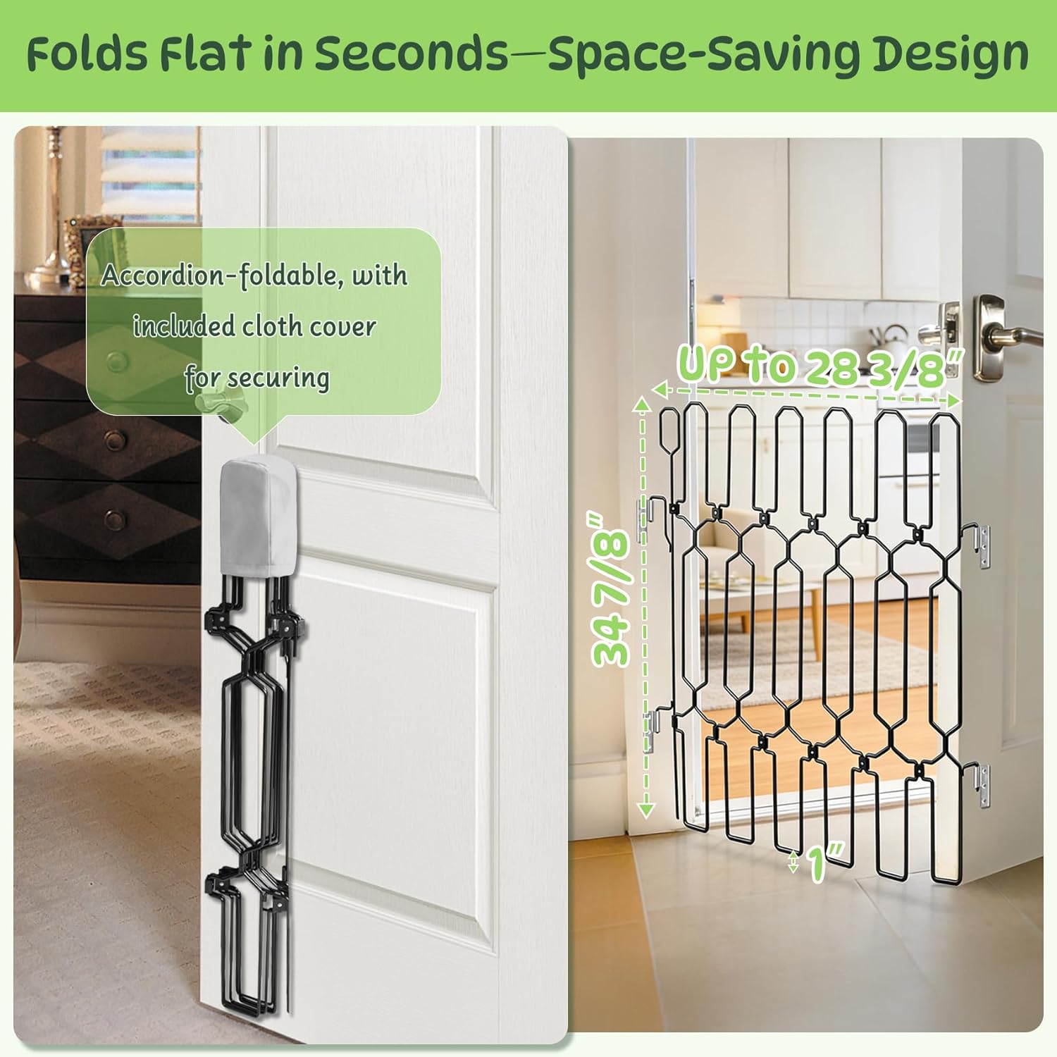 Metal Retractable Door Barrier, Front Door Dog Barrier, 28.4" Wide x 35" Tall, Safety Pet Gate for Front Door & RV, Easy Install Dog Gate, Indoor/Outdoor, Open-Angle Fit
