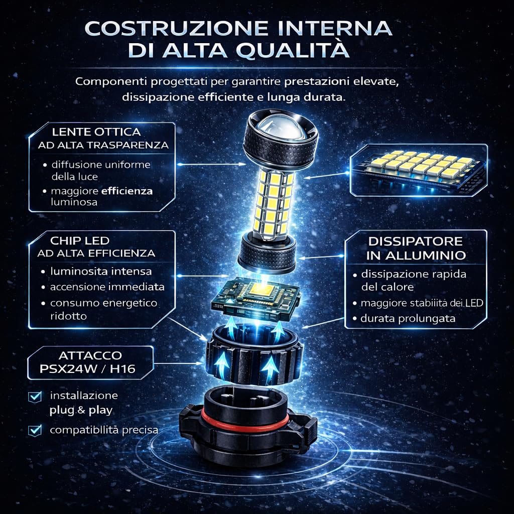 Coppia Luci Diurne DRL 21 LED PSX24W H16 Compatibile Con Jeep Compass - Fendinebbia Compatibile con Peugeot 208 2008 5008 Renault Clio IV 4 Lampadine (PSX24W - H16)
