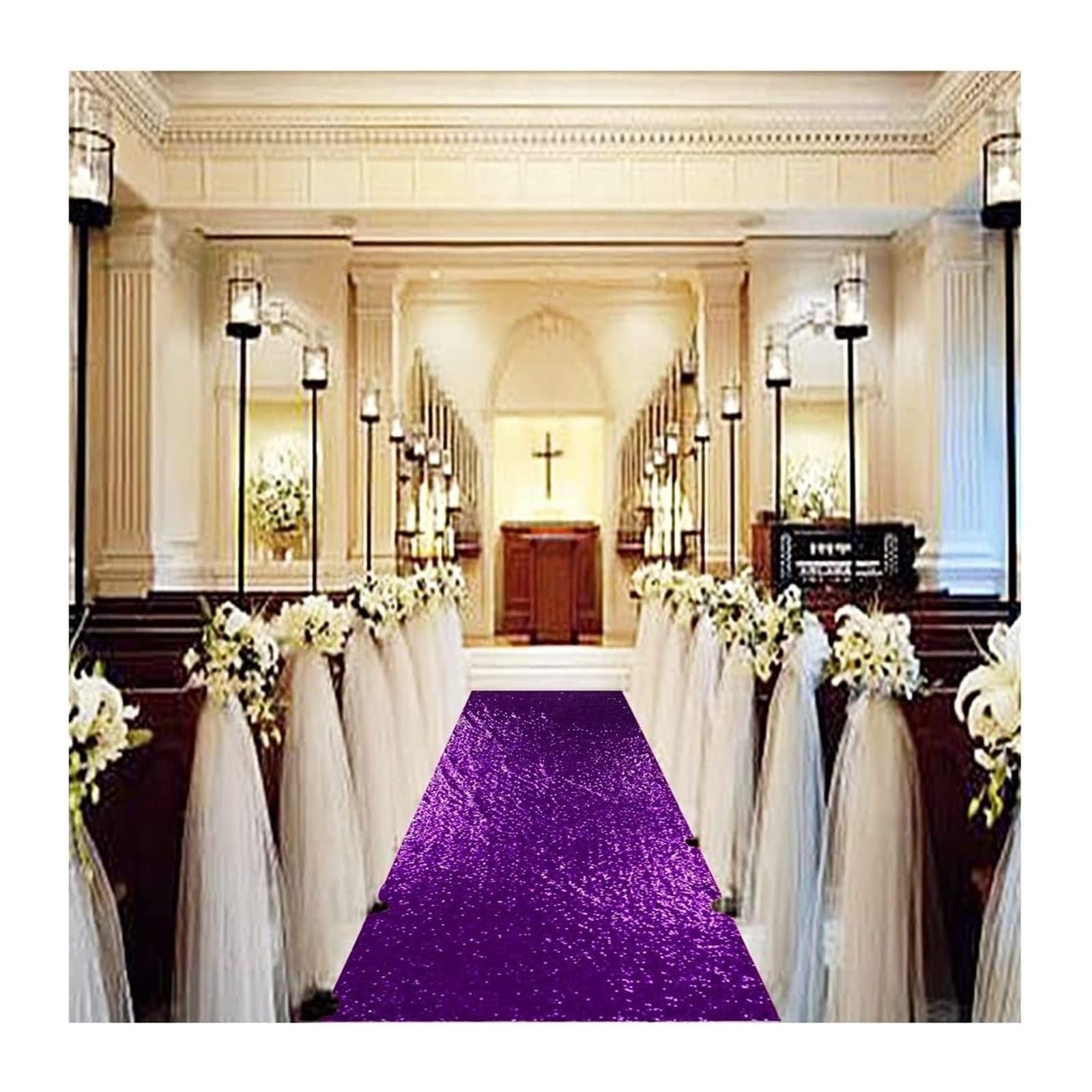 Alfombra de pasillo para bodas morada con lentejuelas de alta densidad y acabado nupcial