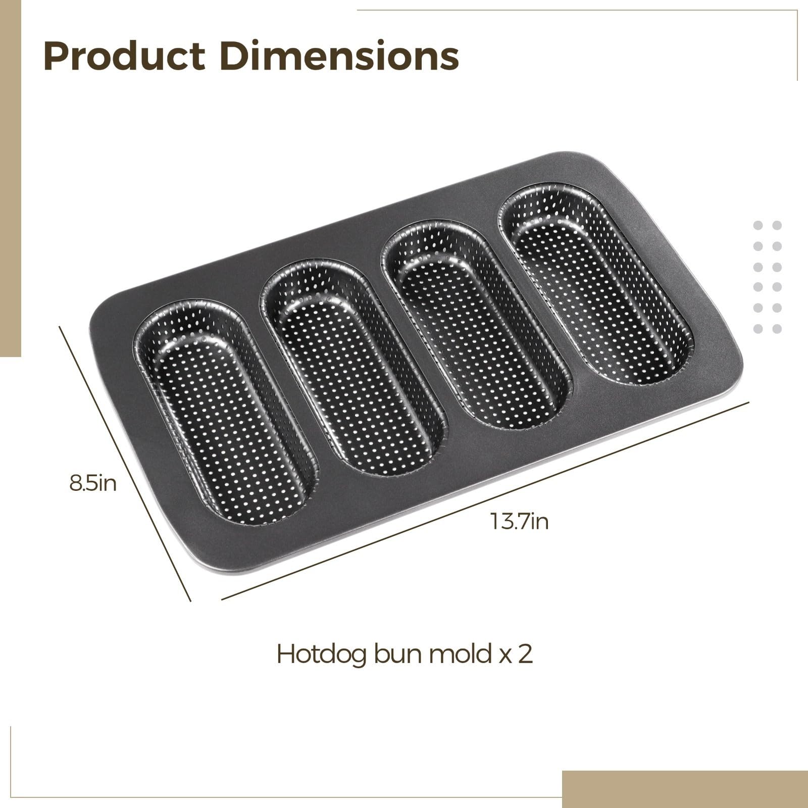Juego de 2 moldes perforados de acero al carbono, bandejas antiadherentes para hornear baguettes, rollos y sándwiches