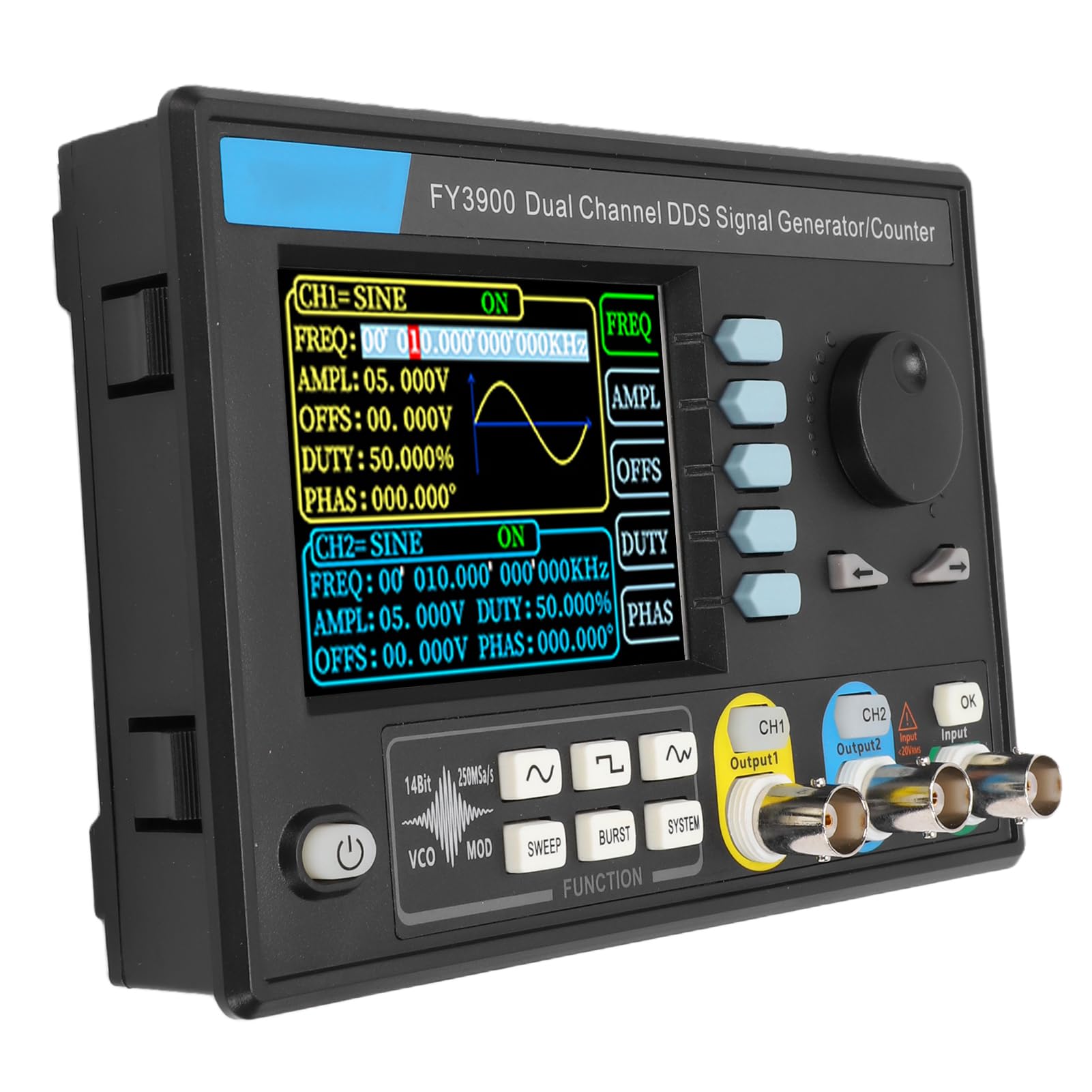 FTVOGUE Generador de Señal de Doble Canal 30MHz, 250MSa/s con LCD TFT de