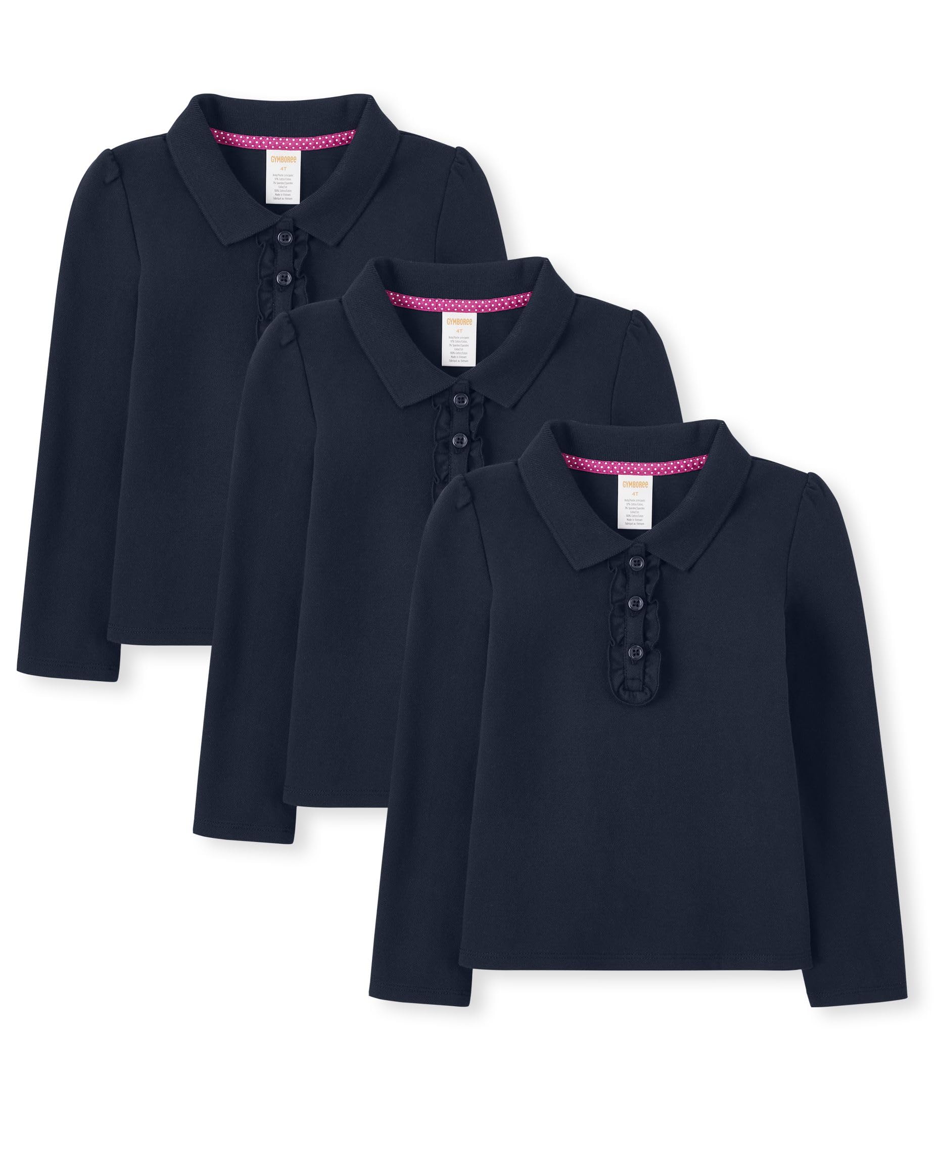 Gymboree Girls' and Toddler Long Sleeve Ruffle Polo Shirt Multipack