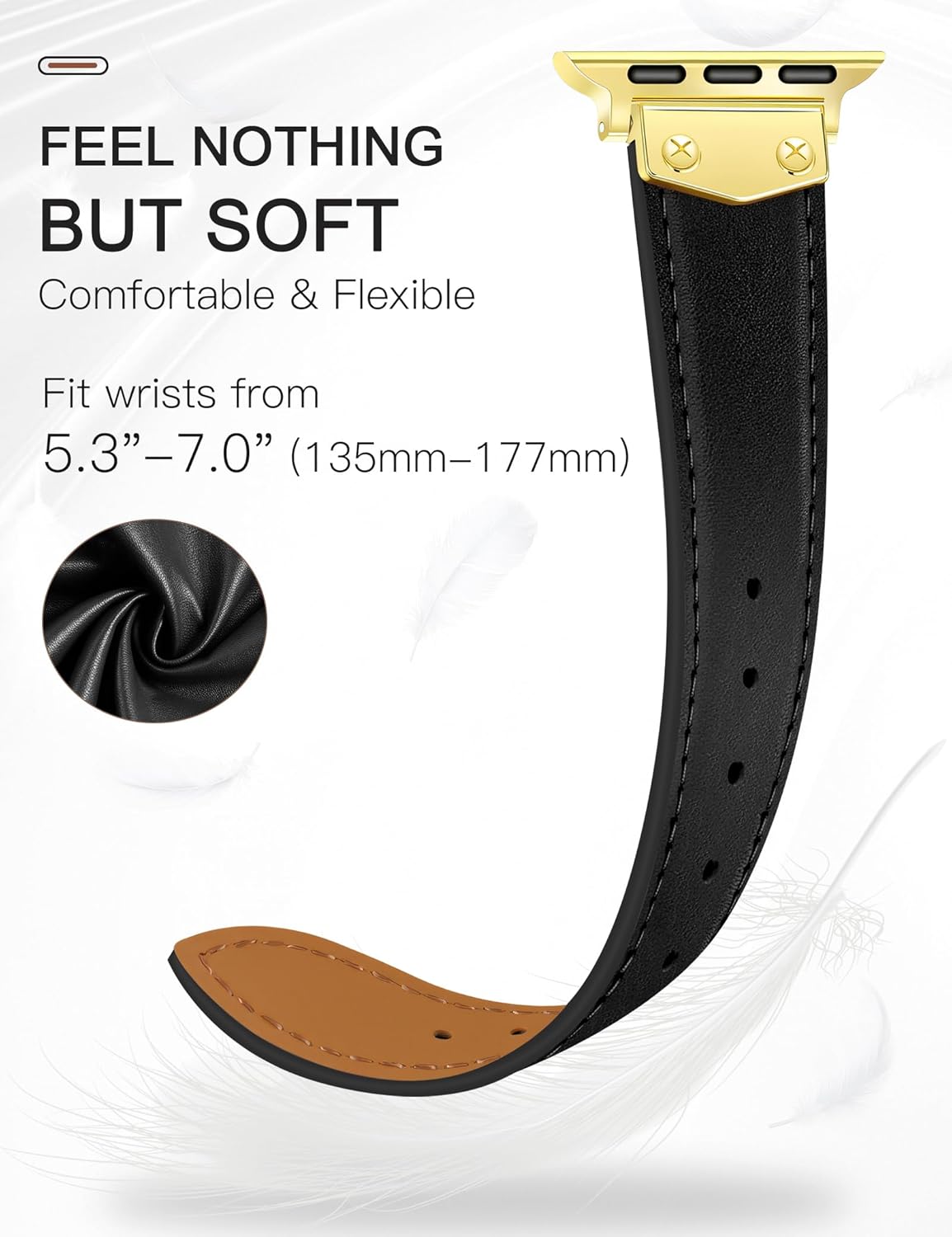 JR.DM Leather Band Compatible with Apple Watch Bands Women 38mm 40mm 41mm 42mm 44mm 45mm 46mm 49mm, Top Genuine Leather Strap with Studded Metal Charms for iWatch SE Series 11/10/9/8/7/6/5/4/3/2/1 Ultra - Image 5