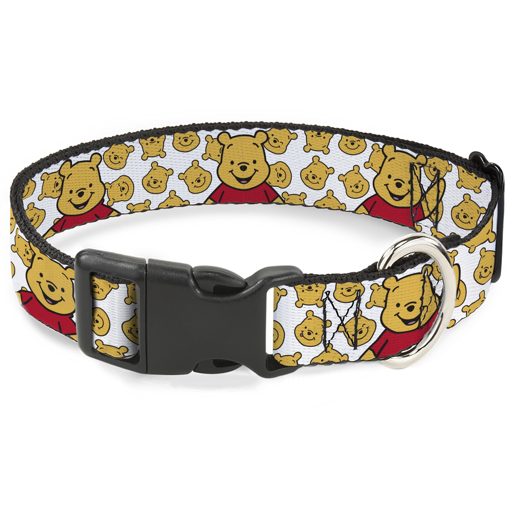 Disney Pet Collar, Dog Collar Plastic Buckle, Winnie The Pooh Chibi Pose and Expressions Scattered White, 11 to 16.5 Inches 1.0 Inch Wide