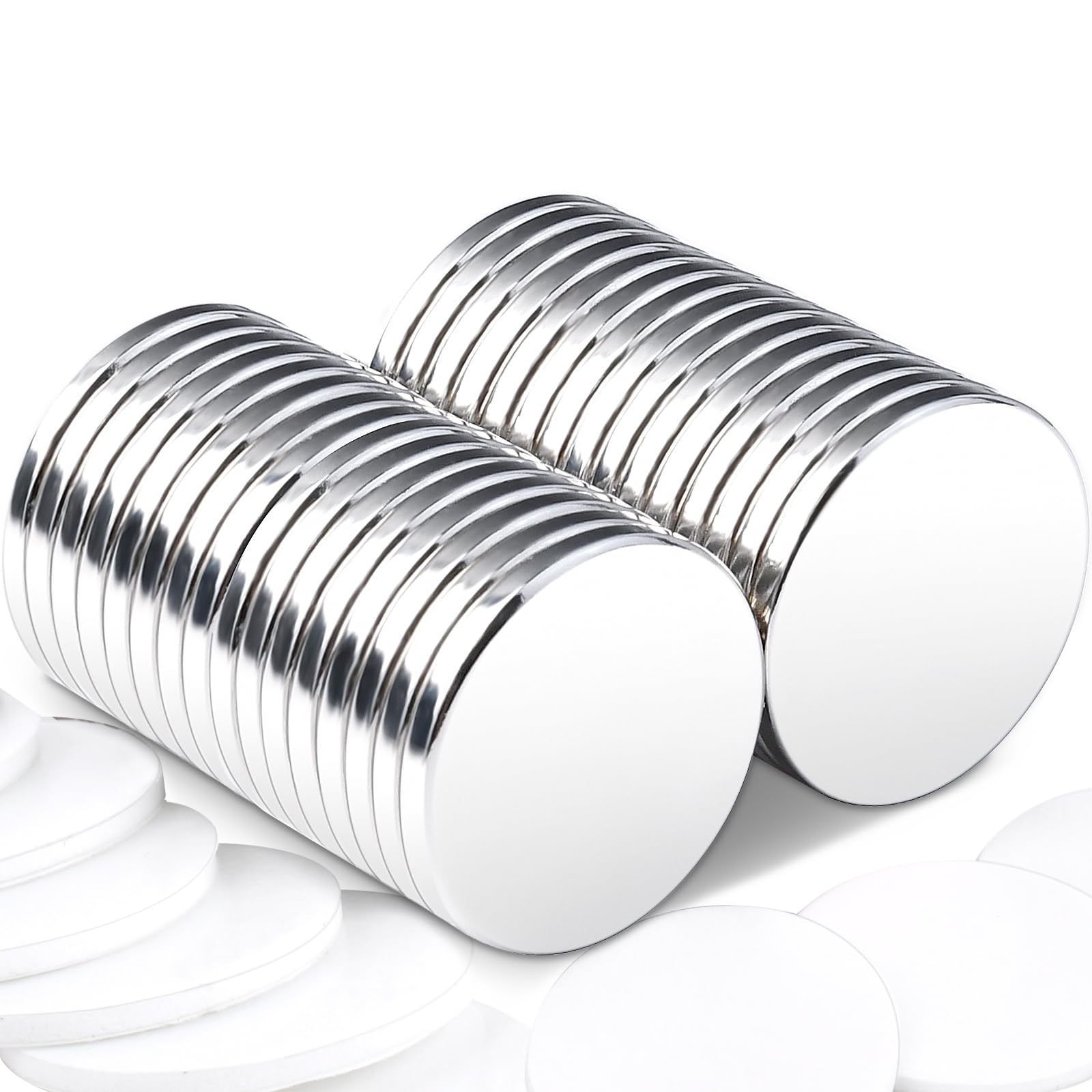 30 imanes de neodimio extrafuertes, 20 x 2 mm, imanes fuertes para pizarra magnética, autoadhesivos, pequeños, redondos, con adhesivo de doble cara para pizarra, cocina, manualidades, oficina