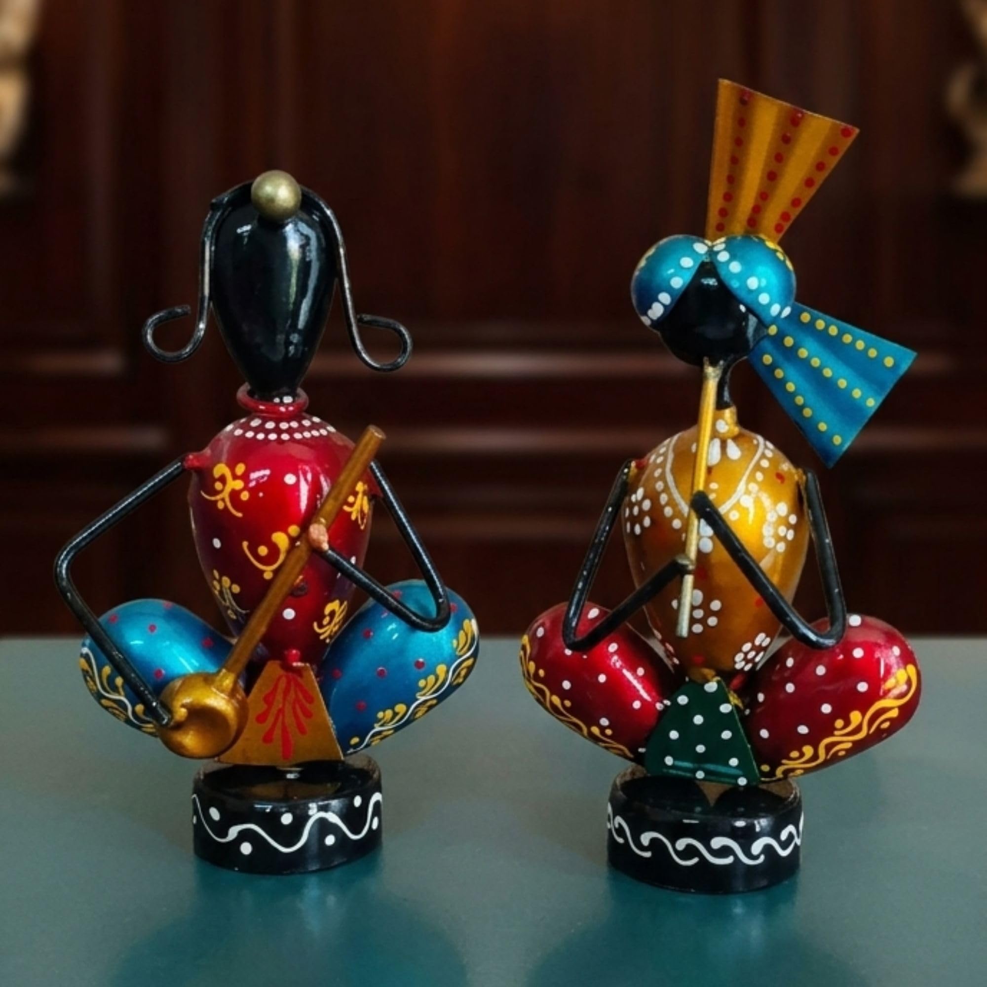 Hand-Painted Indian Musician Figurines - Set of 2 -2 Hand-Painted Indian Musician Figurines - Set of 2 -2