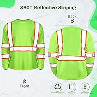 Vista 4 de Paquete de 6 camisetas de manga larga de seguridad, clase 3 de alta visibilidad con tiras reflectantes para trabajo topógrafo construcción