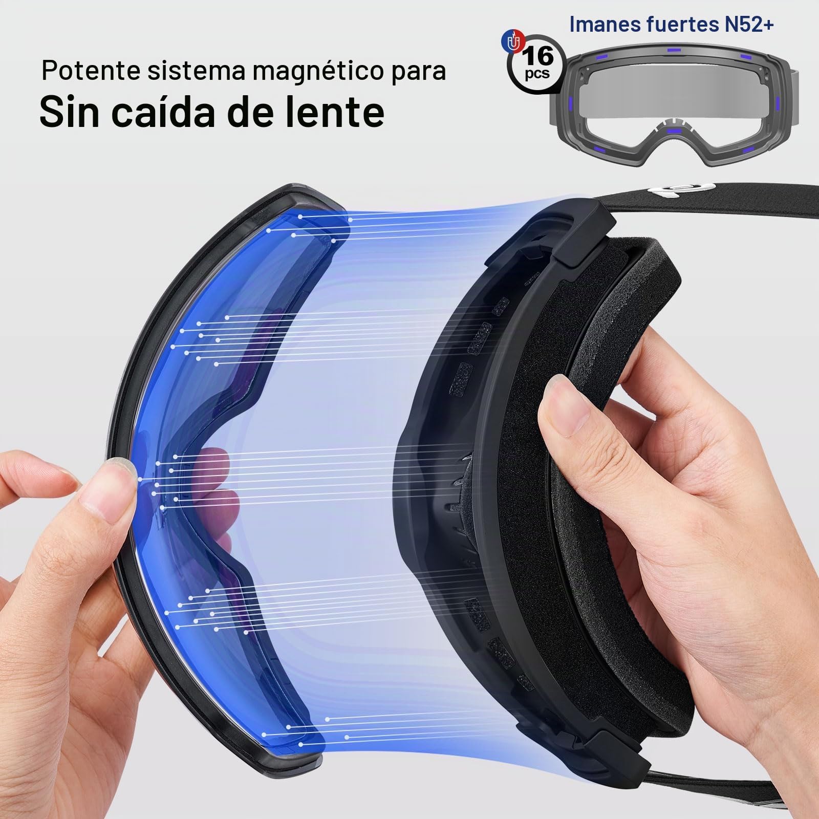Odoland Gafas de Esquí Esféricas Grandes Sin Marco con Lentes Magnéticas Intercambiables, Máscara de Esquí para Adultos y Jóvenes, BA | Gafas de snowboard esféricas grandes sin marco para hombres y mujeres, marco negro, lente morada
