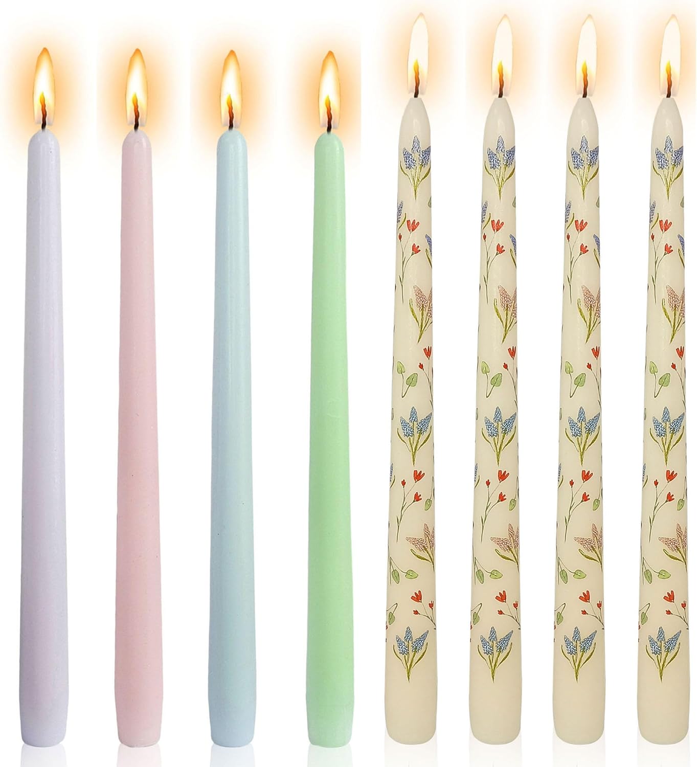 8pcs Dripless Candle Sticks Taper Candlesticks,Gedengni 10 Inches Floral Tapered Candles Green Candle Stick Colorful Taper Candles Candy Dinner Candle Wax for Home Party