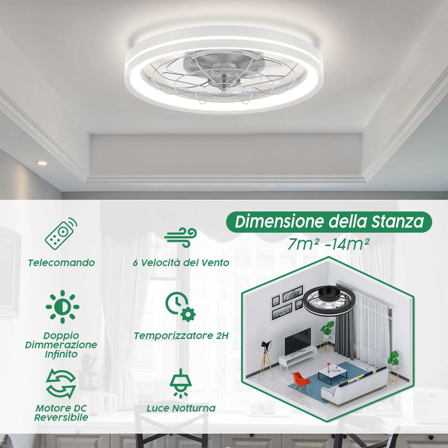 Airwit 48cm Ventilatore da Soffitto Silenzioso con Luce e Telecomando, Dimmerabile Lampada Ventilatore da Soffitto Moderno con Reversibile Motore DC, Lampadario Ventilatore per Camera da Letto, Cucina