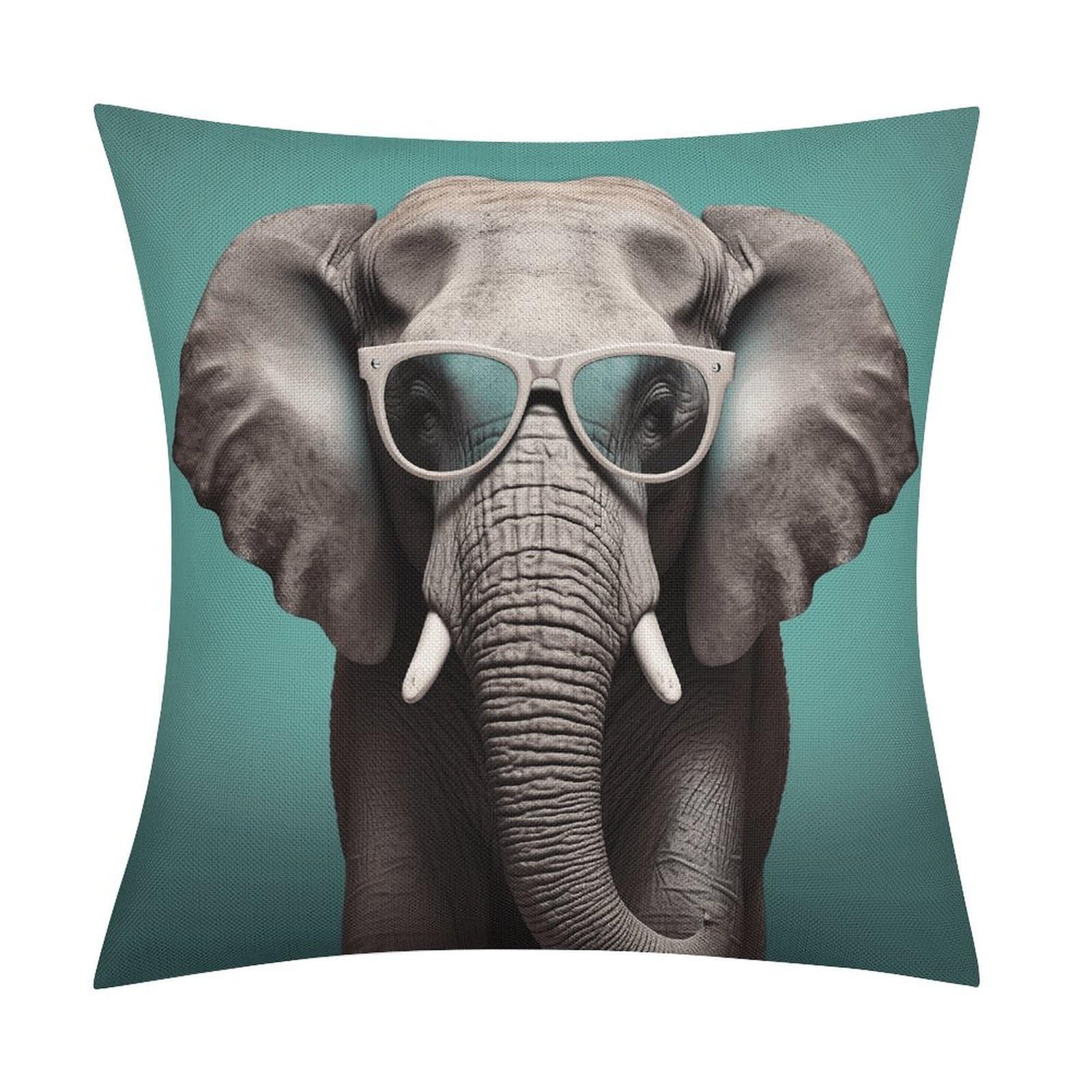 Fodpand Style Elephant With Glasses Pillow Covers 18X18 Inch, Pillow Cases Boho Farmhouse, Throw Pillow Covers For Couch Sofa Bed Spring Home Decor