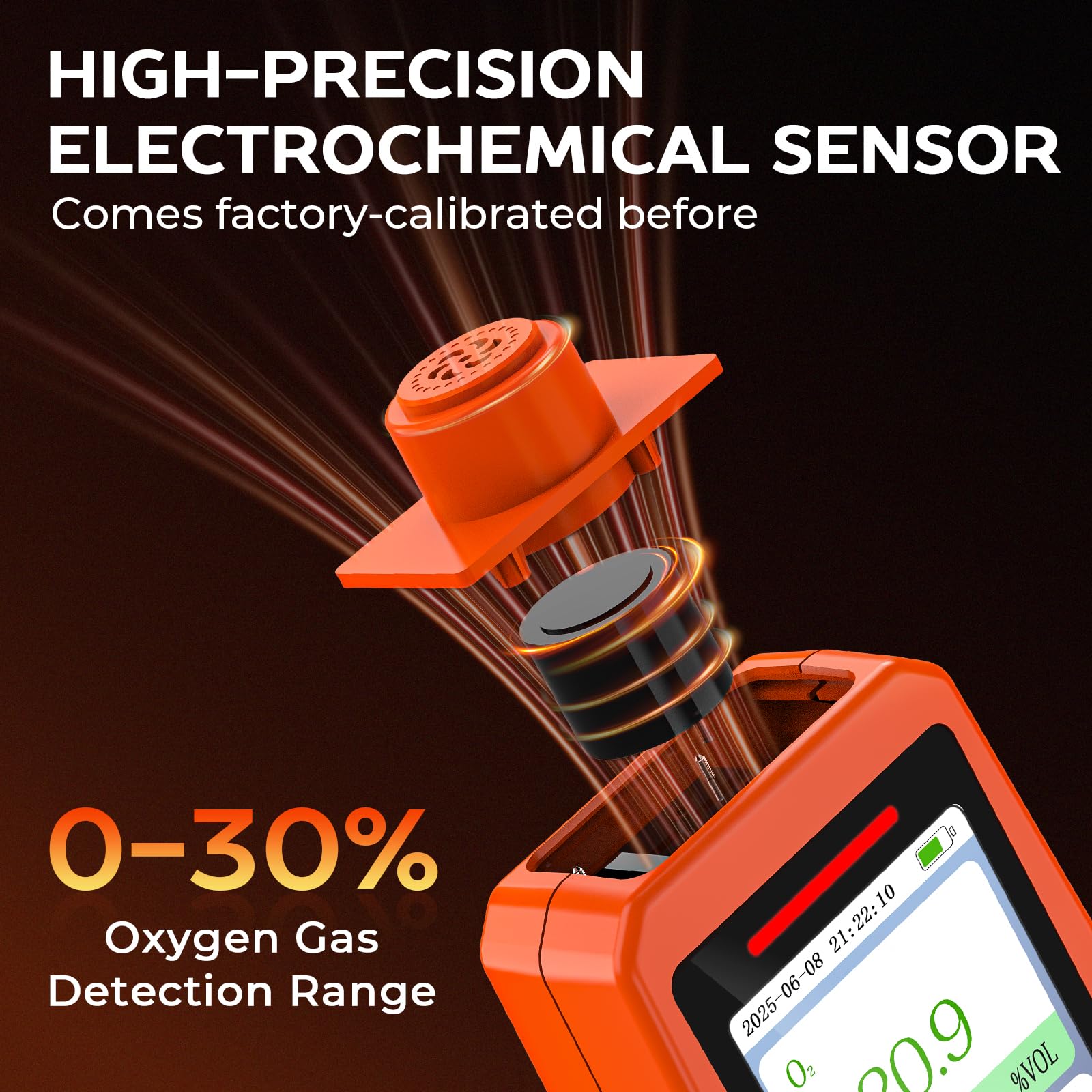Detector de Oxígeno Portátil 0-30% Vol, Monitor de O2 Recargable con Alarmas, Medidor de Calidad del Aire y Oxígeno Que Mide Temperatura y Humedad para Uso Interior y Exterior