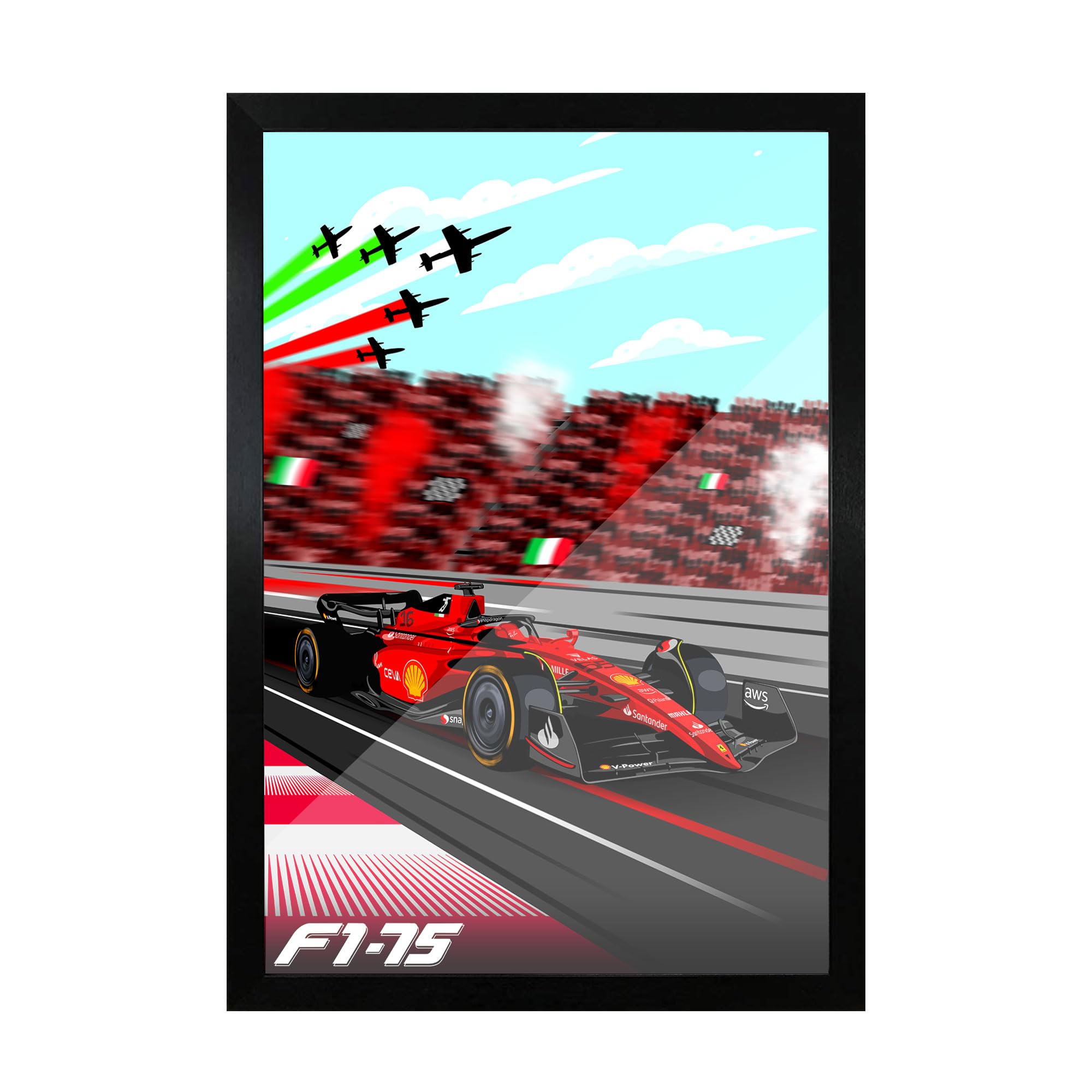 FRAMEOFRAMEO STORE Ferrari F1-75 Glass frame, Scuderia Ferrari F1-75 Italian Grand Prix framed poster (A3 size - 12 X 18 Inches)
