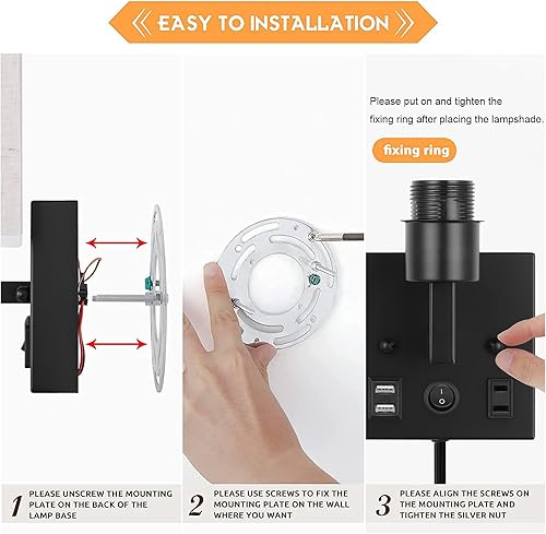 Miniatura 6 de HAITRAL Apliques de pared enchufables con bombillas, lámparas de pared para dormitorio con USB y tomacorriente, juego de 2 apliques de pared con