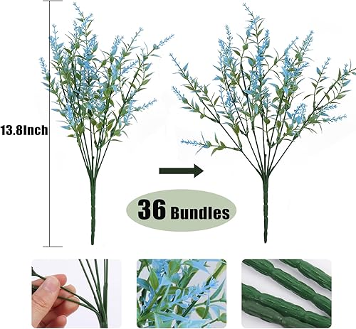 Miniatura 225 de Plantas artificiales para exteriores, resistentes a los rayos ultravioleta, vegetación artificial, 12 ramos de flores de lavanda para macetas