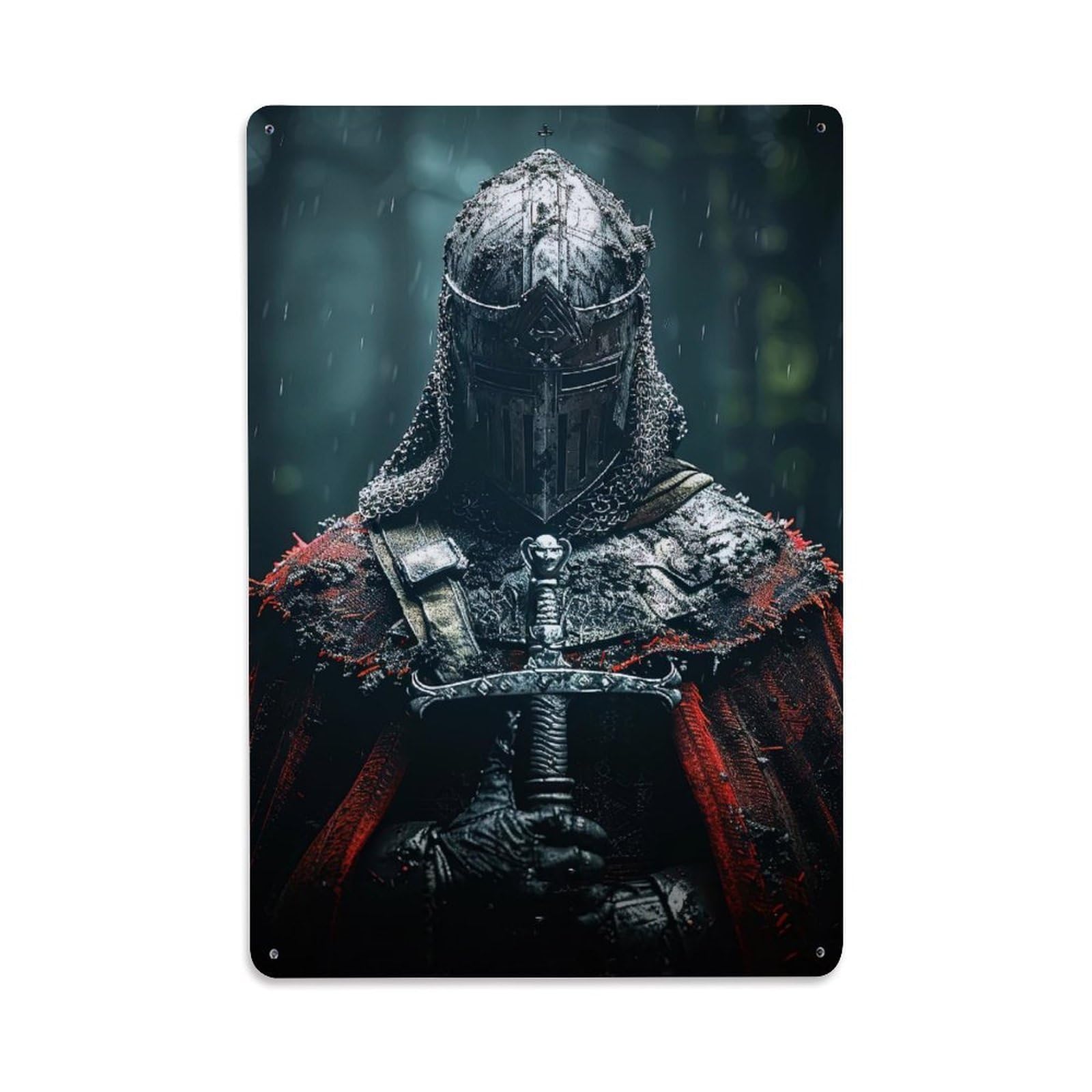 Knights Templar Gothic Knight Armor Christian Faith Culture Metal Tin Sign Plaque Wall Decor for Cafe, Man Cave, Club Bar, Office, Home Garden Round Metal Poster 8x12Inch