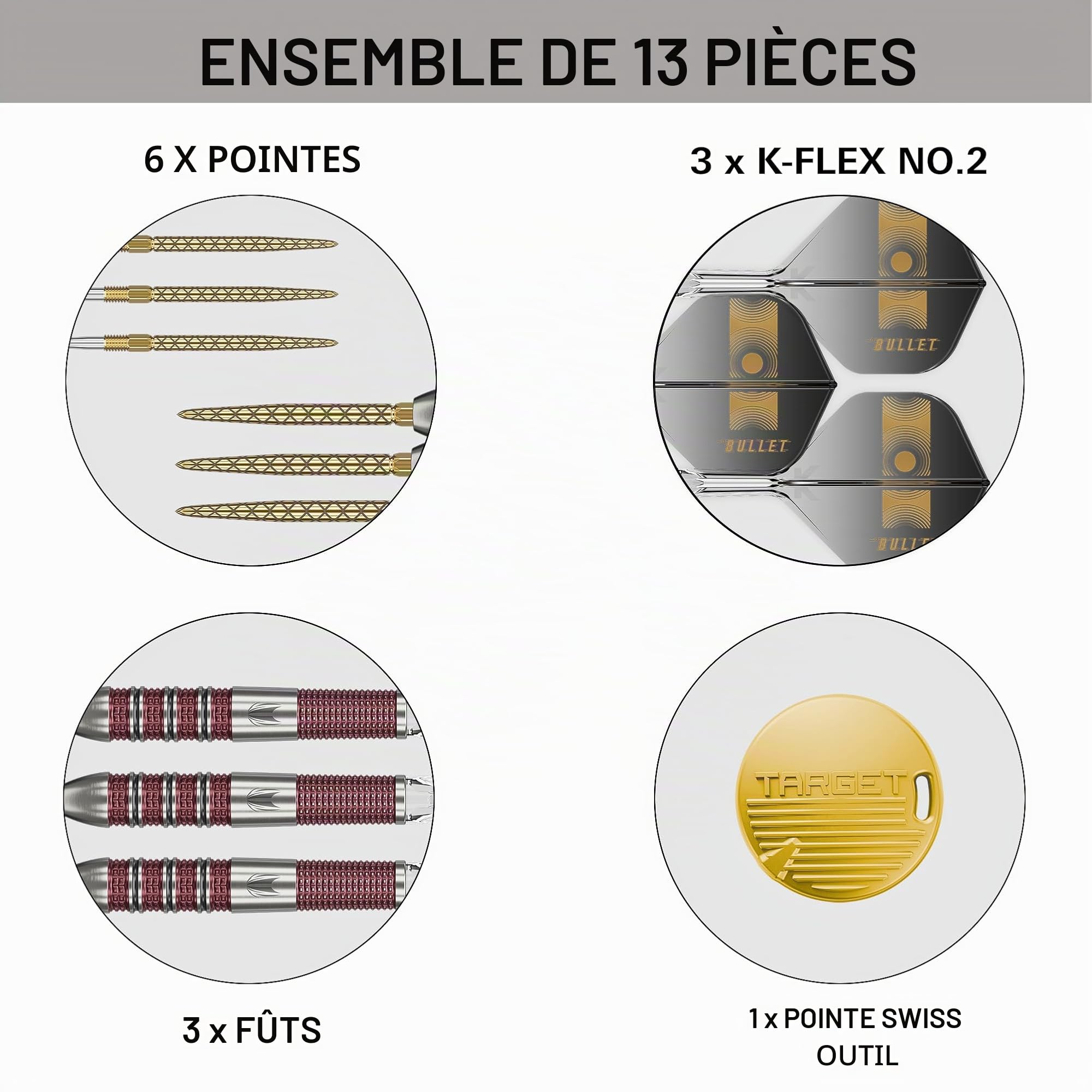 Target Darts Stephen Bunting 95K Swiss Point Jeu de Fléchettes à Pointe en Acier, 18G/22G/23G | Kflex Vols et Arbres, Le Joueur Bullet Edition 95% Fléchettes en Tungstène, Pièces de Rechange DX Points