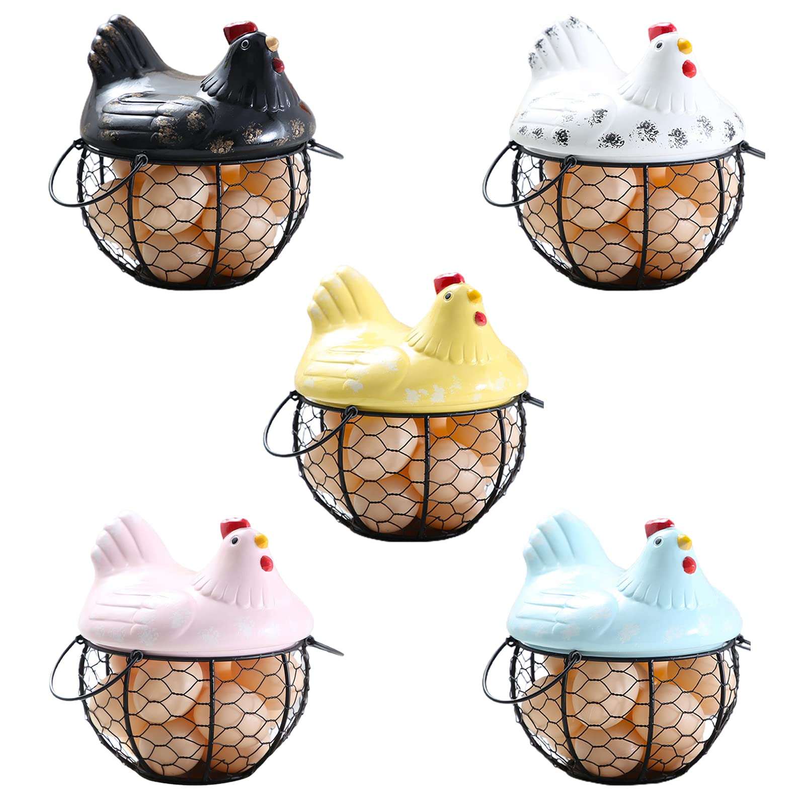 Eierhouder Kip Vorm Keramiek Metalen Mesh Draad Ei Mand Decoratieve Keuken Opbergmanden Houder Rack voor Keuken Opslag Decoratie, Fruit Snacks Organizer Rack Zwart & Zwart