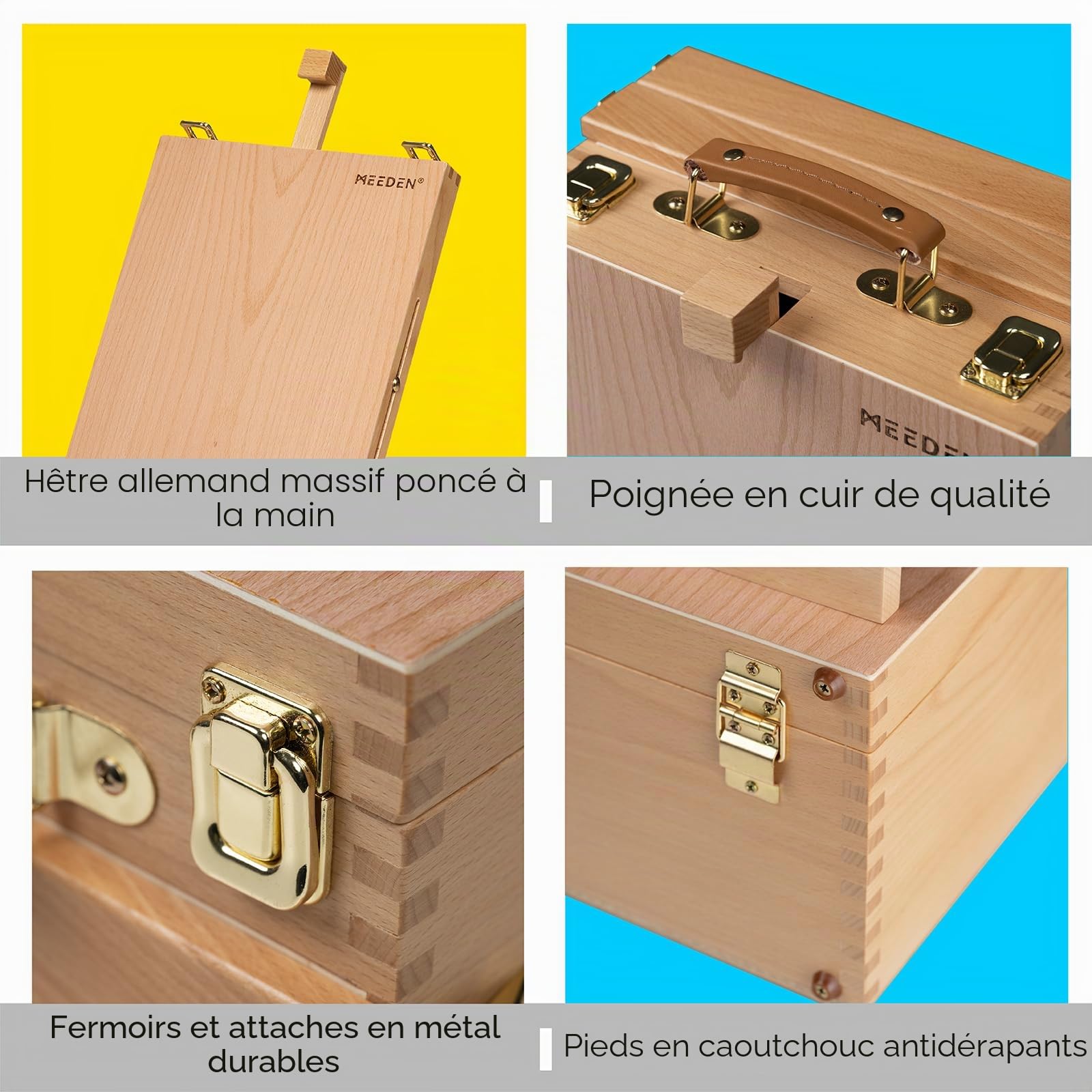 MEEDEN Boîte à croquis en bois de hêtre réglable avec 2 tiroirs et 1 palette de peinture pour artistes PleinAir, étudiants et débutants
