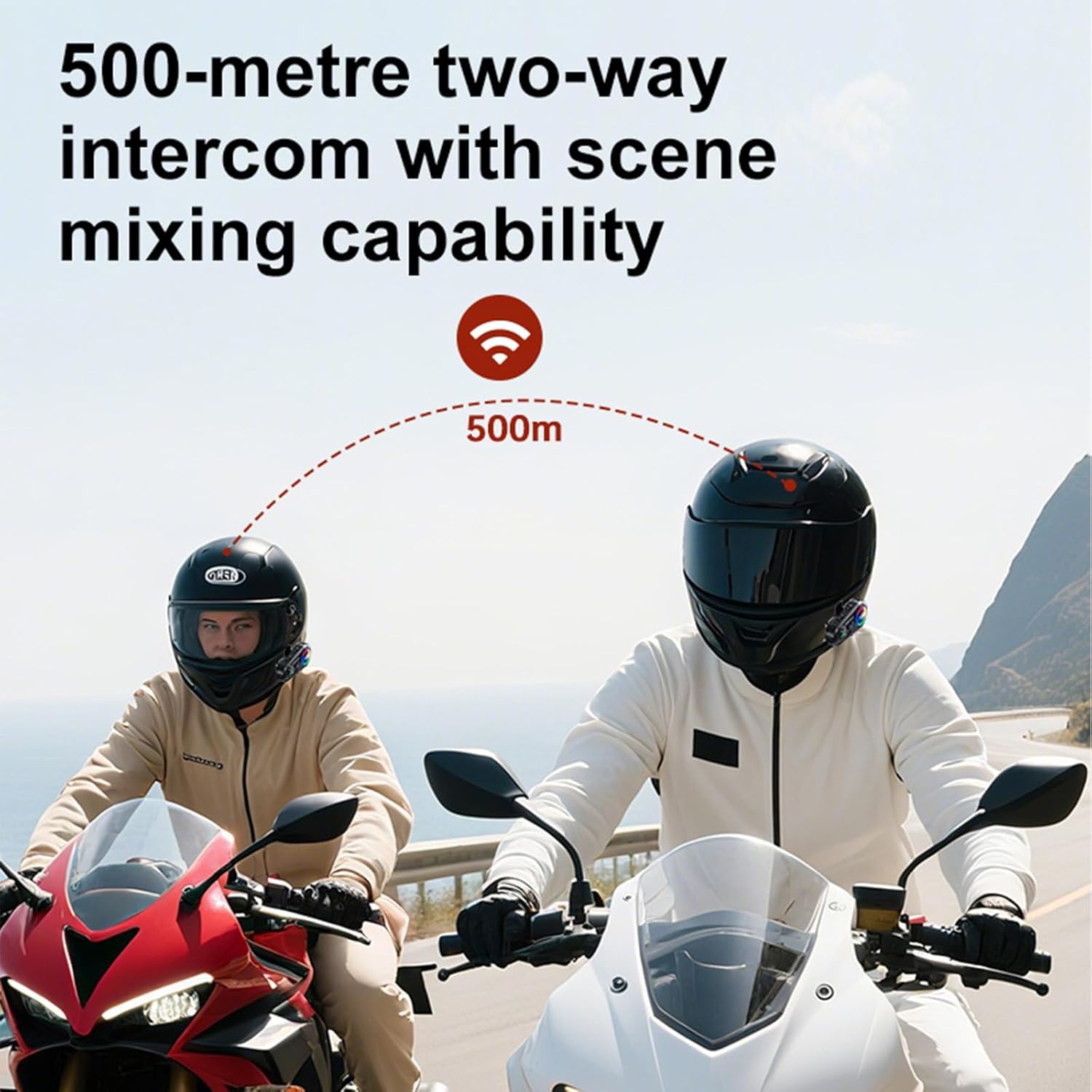 2 Pack Motorcycle Helmet Headset Bluetooth Intercom 2-Way Communication System, 1600FT Range, 18Hrs Talk Time, IP56 Waterproof, AI Voice Assistant, Detachable Design for Motorcycle Ski Snowmobile