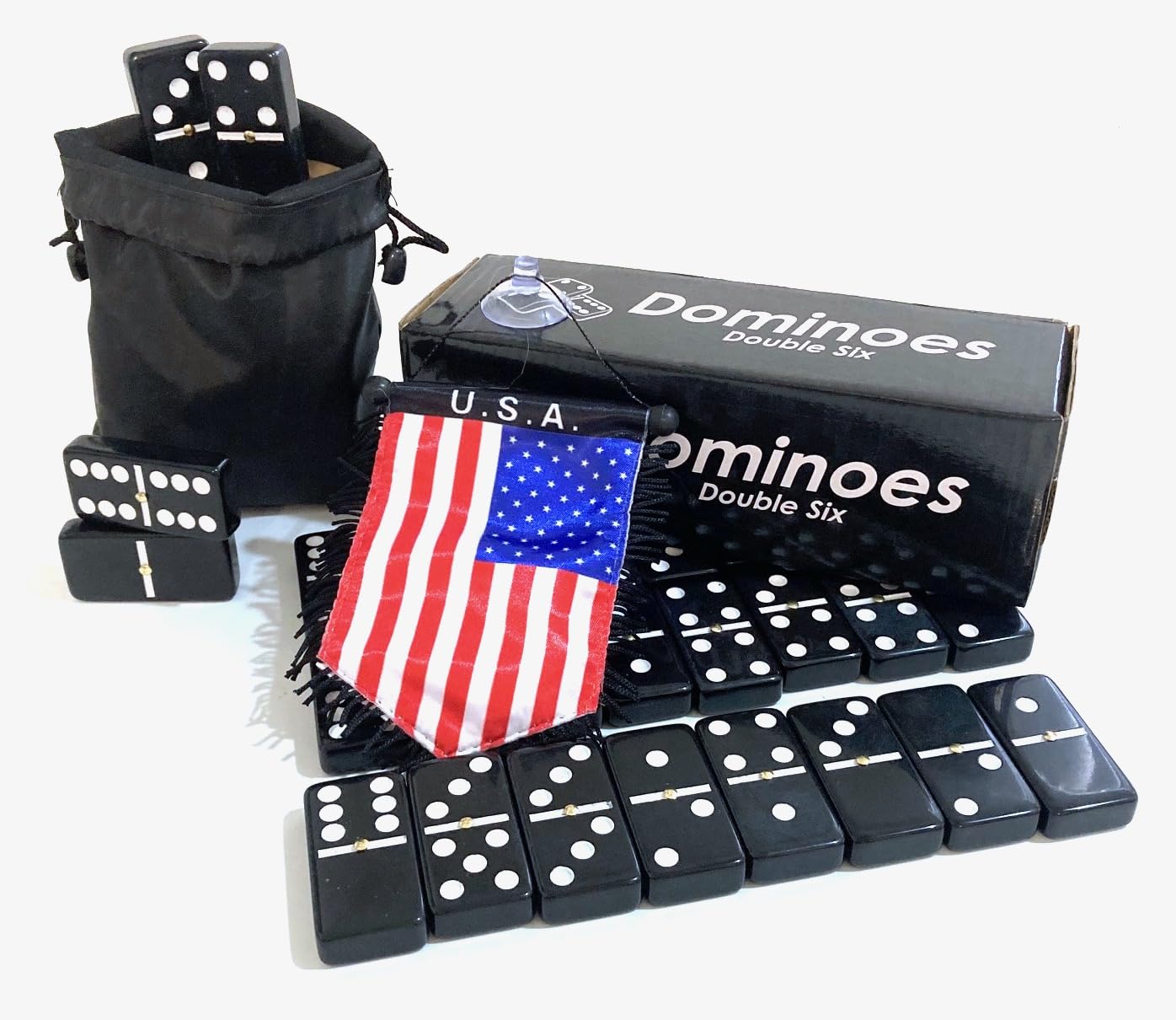 PRK 14 American Double Six Dominoes Set with USA Flag Accessories - Ideal for Gifting, Educational Fun, and Celebrating America Heritage