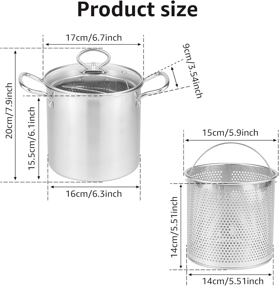 Deep Fryer Pot, 3.7QT 304 Stainless Steel Deep Fryer with Basket, Oil  Strainer Pot Fish Fryers Outdoor Cooking Pot Deep Frying Pot w Strainer  Basket and Handle for Frying Seafood Chicken French Fries: Home & Kitchen -  Amazon.com