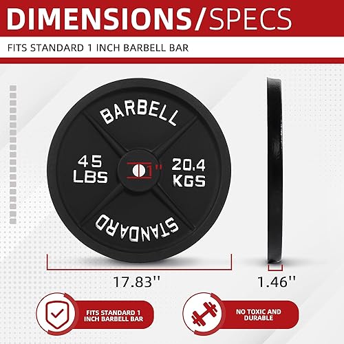 Miniatura 2 de BalanceFrom Juego de placas de peso, paquete de 9 placas de gimnasio de hierro fundido (2.5-45 libras) con agujero de 1 pulgada para gimnasio en