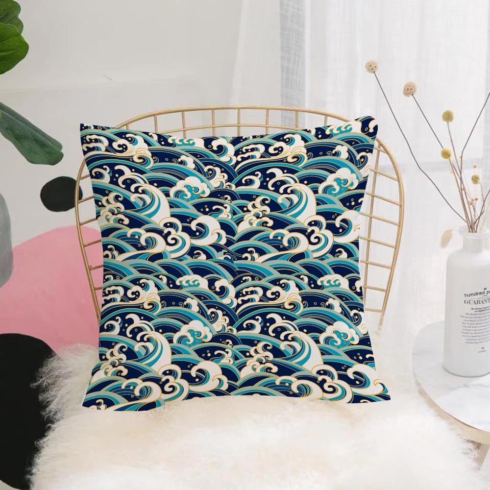HYMSXW Cushion Cover,Throw Pillow Case Home Decorative for Living Room Bedroom Sofa Chair 20X20 Inch,Japanese wave, traditional oriental pattern with water foam splash waves, light,Pillowcase 50X50cm