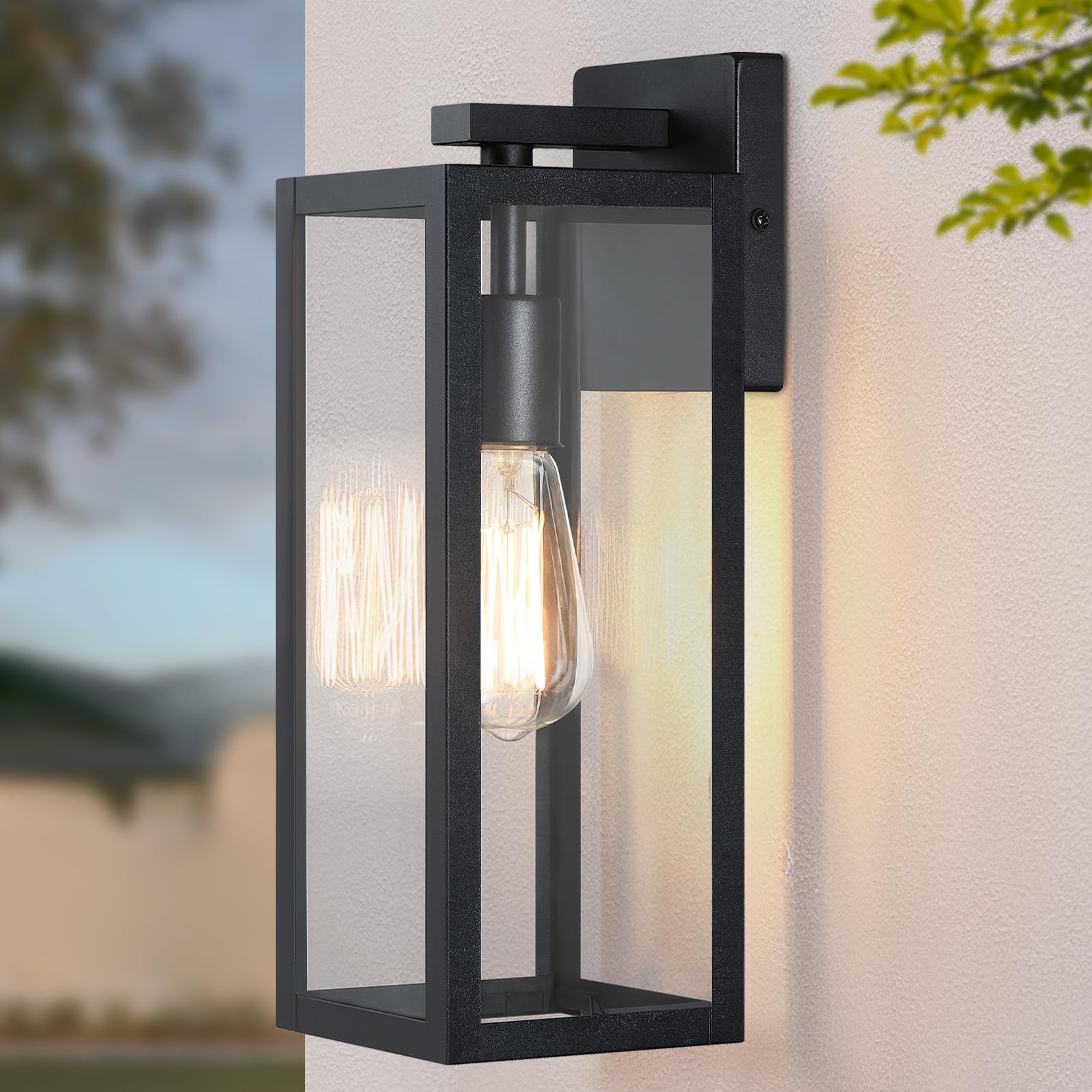 HausDee 18.7'' Outdoor Large Wall Lantern, Weatherproof Exterior Porch Light, Matte Black Light Fixture with Clear Glass, Single E26 Socket Outdoor Wall Sconce for Patio, Front Door, House Decor