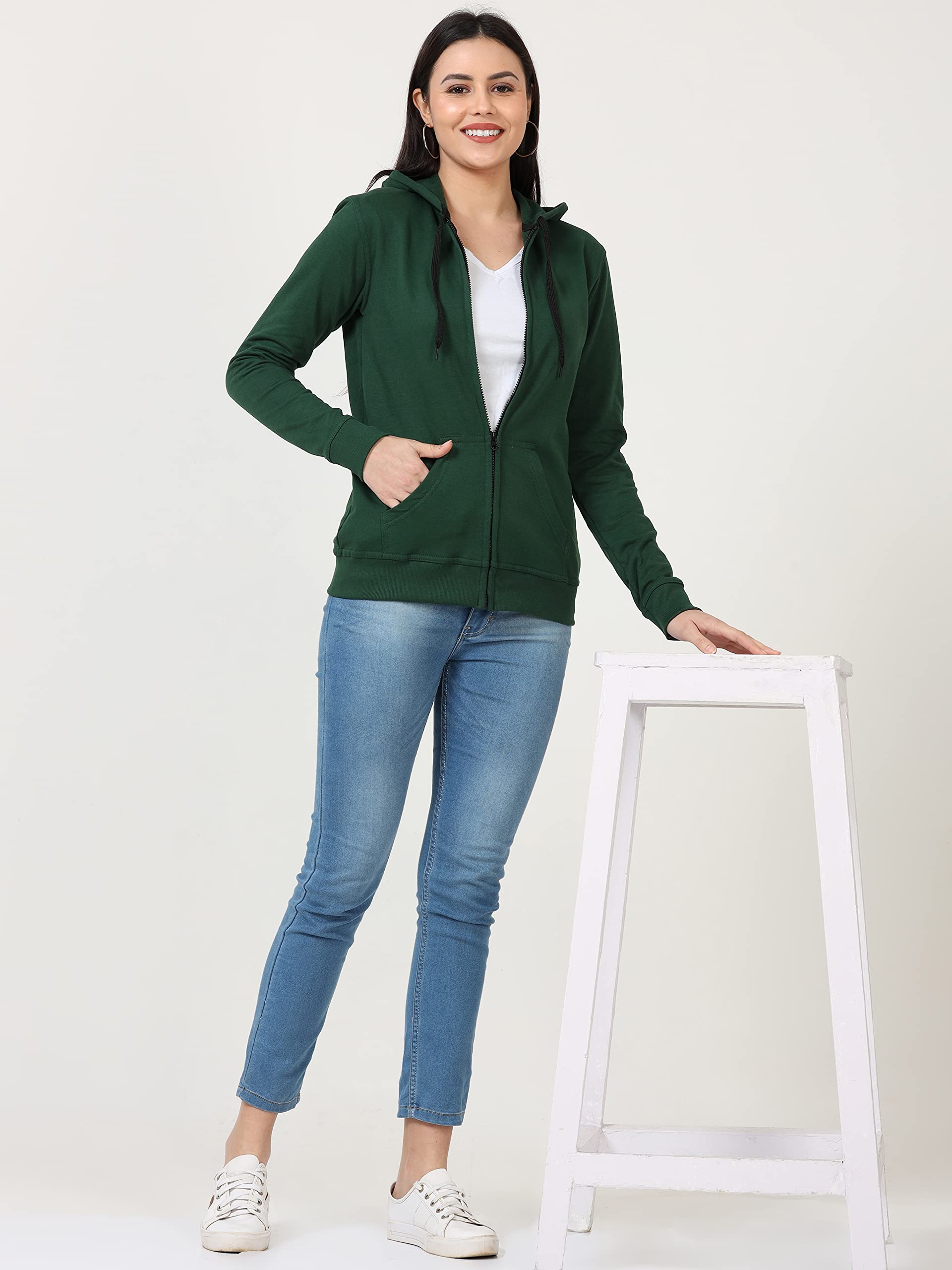FLEXIMAA Women's Cotton Hooded Neck Regular Sweatshirt (whooolivegreen-m_Olive Green_M) - Image 6 thumbnail