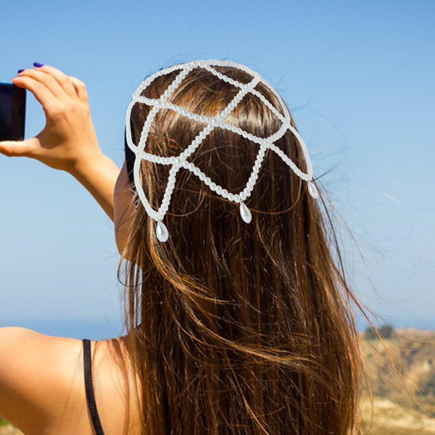 1920s White Pearl Cap Headpiece, Roaring 20s Headbands for women, Head Chain Hair Accessories, for Wedding Bridal Cosplay Halloween Art Decor Party - Image 4