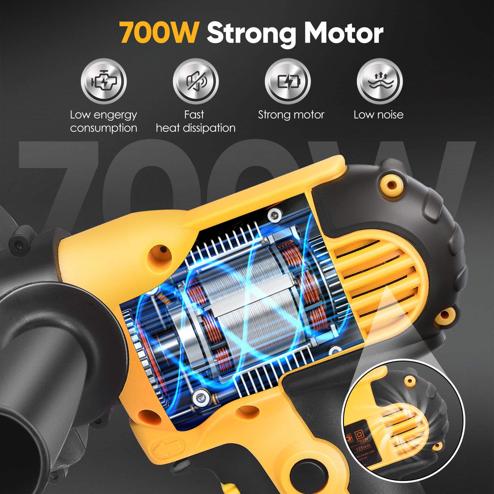 Pulidora Coche, 700W Pulidor de Autos con 6 Velocidades Variables 600-3700RPM Polidora Auto, Mango Desmontable y 5 Almohadillas de Pulido Desmontables para Autos, Pulido, Encerado