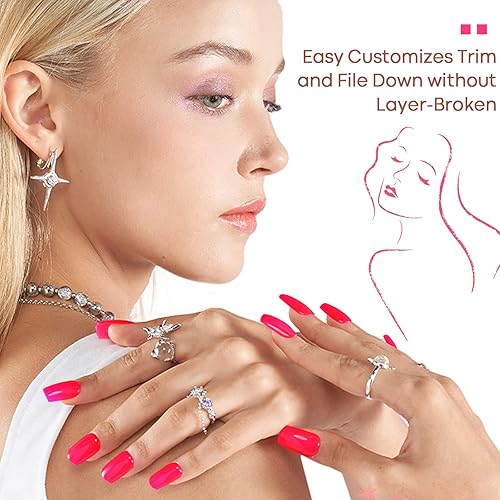 Miniatura 9 de GLAMERMAID - Set de uñas postizas acrílicas cuadradas medianas cortas reutilizables pmujer, diseño exclusivo 2022 roja rosacolor liso, uñas de gel