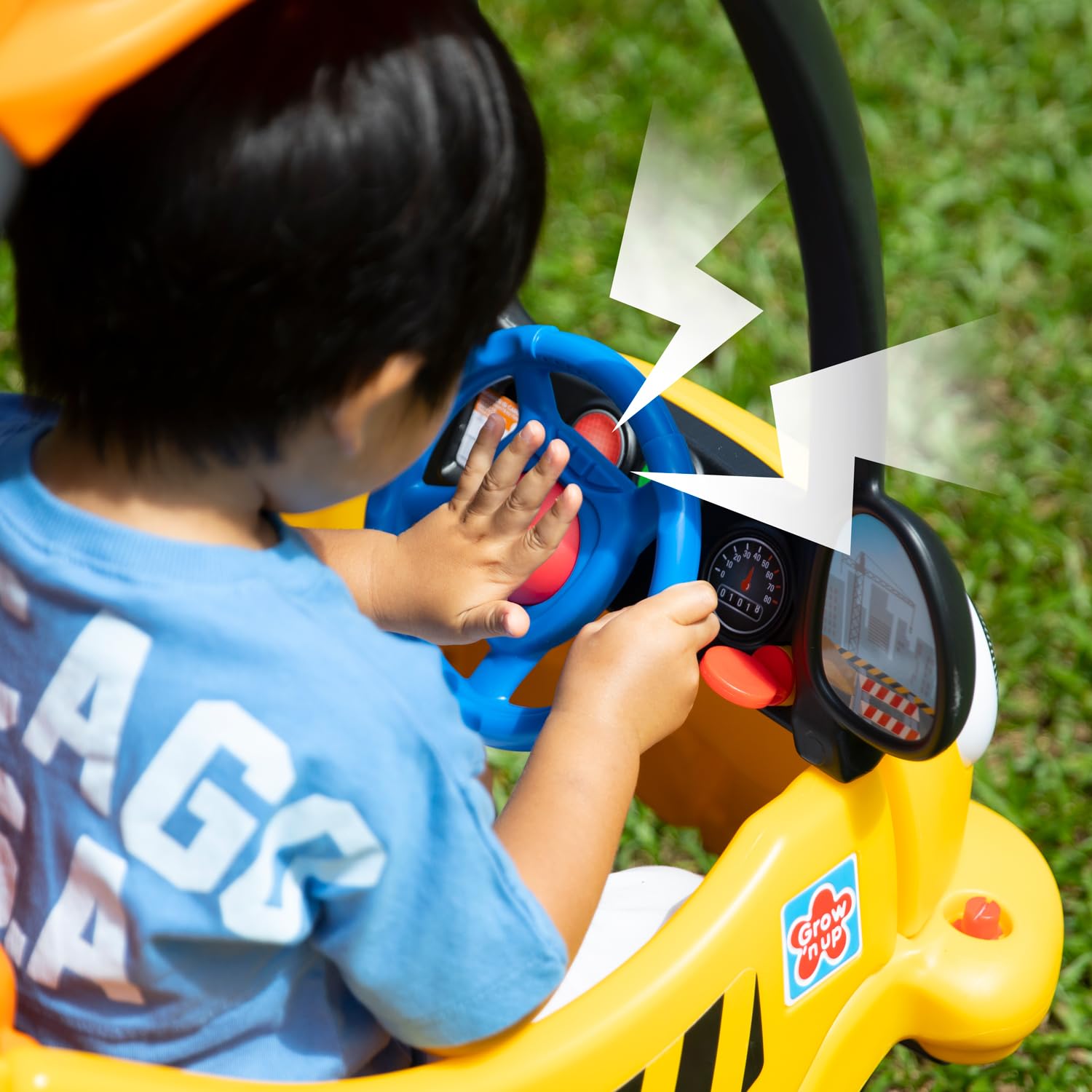 Grow'n Up Cooper The Construction Coupe, Safe Sturdy Body, 360-degree Spinning Wheels, Doors Lock and roof Handle, Storage Tray, Ages 1.5+