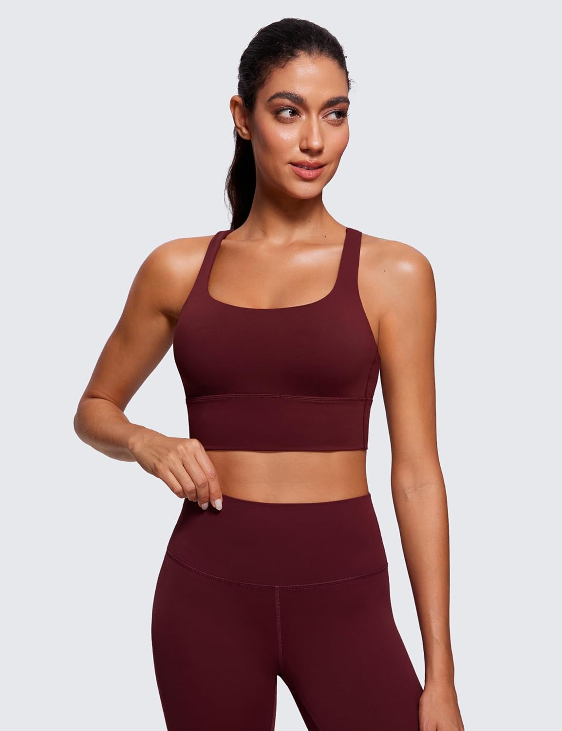 CRZ YOGA Naked Feeling Strappy Longline Sports Bras for Women - Medium Impact Criss Cross Yoga Padded Workout Crop Top