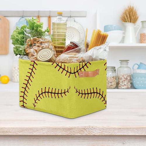 Miniatura 6 de AUUXVA Cesta de almacenamiento de béisbol y sóftbol amarillo, caja de almacenamiento grande con asas, cestas de regalo de Pascua, ideales para bebés