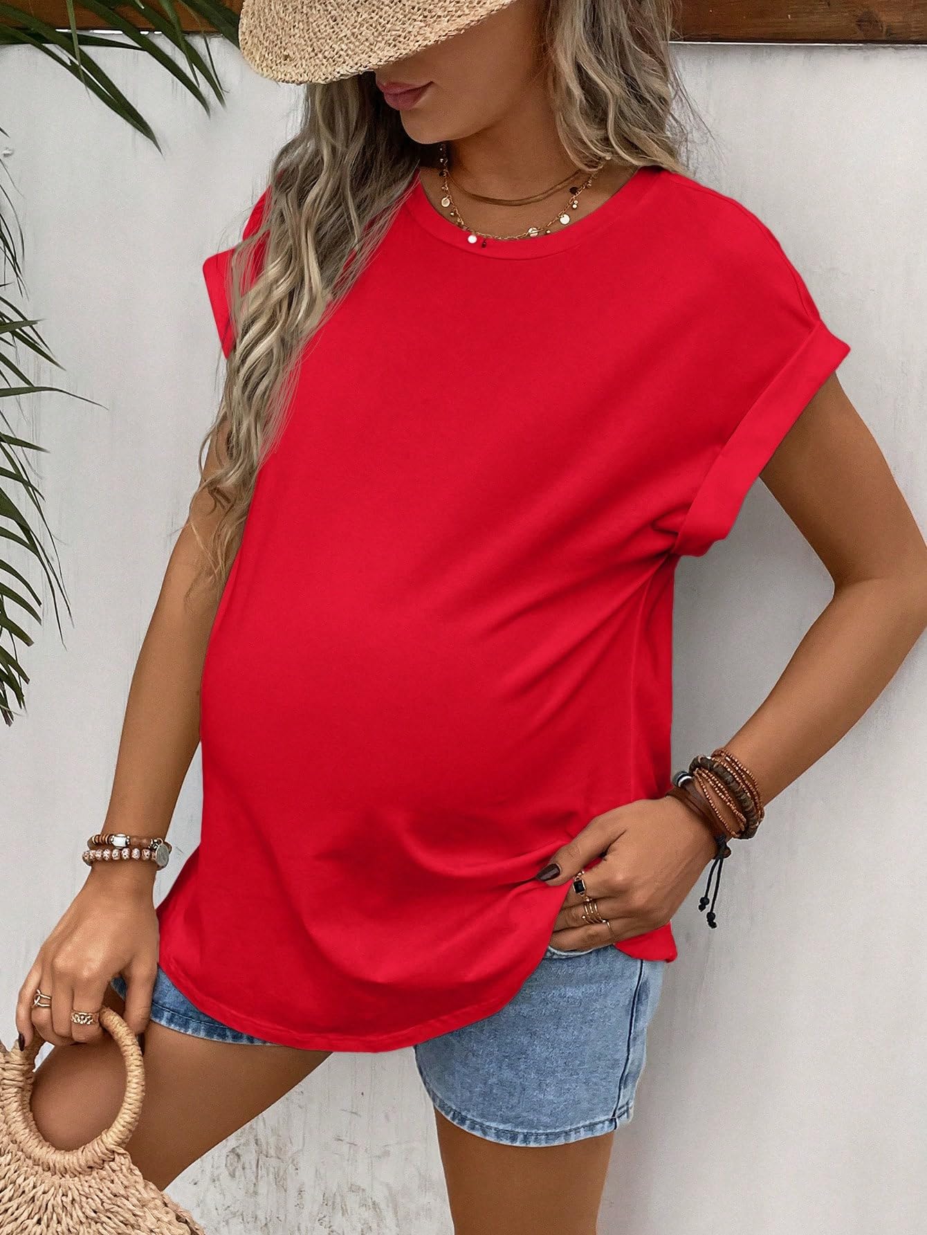 Camisetas de maternidad para mujer, cuello redondo, manga corta, camisetas de maternidad — view 7