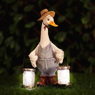 Solar Powered Garden Duck Ornament - Hard-wearing Weatherproof Resin Garden Decor Duck Figurine Solar Powered Lanterns, Garden Ornaments Outdoor, Patio Decor
