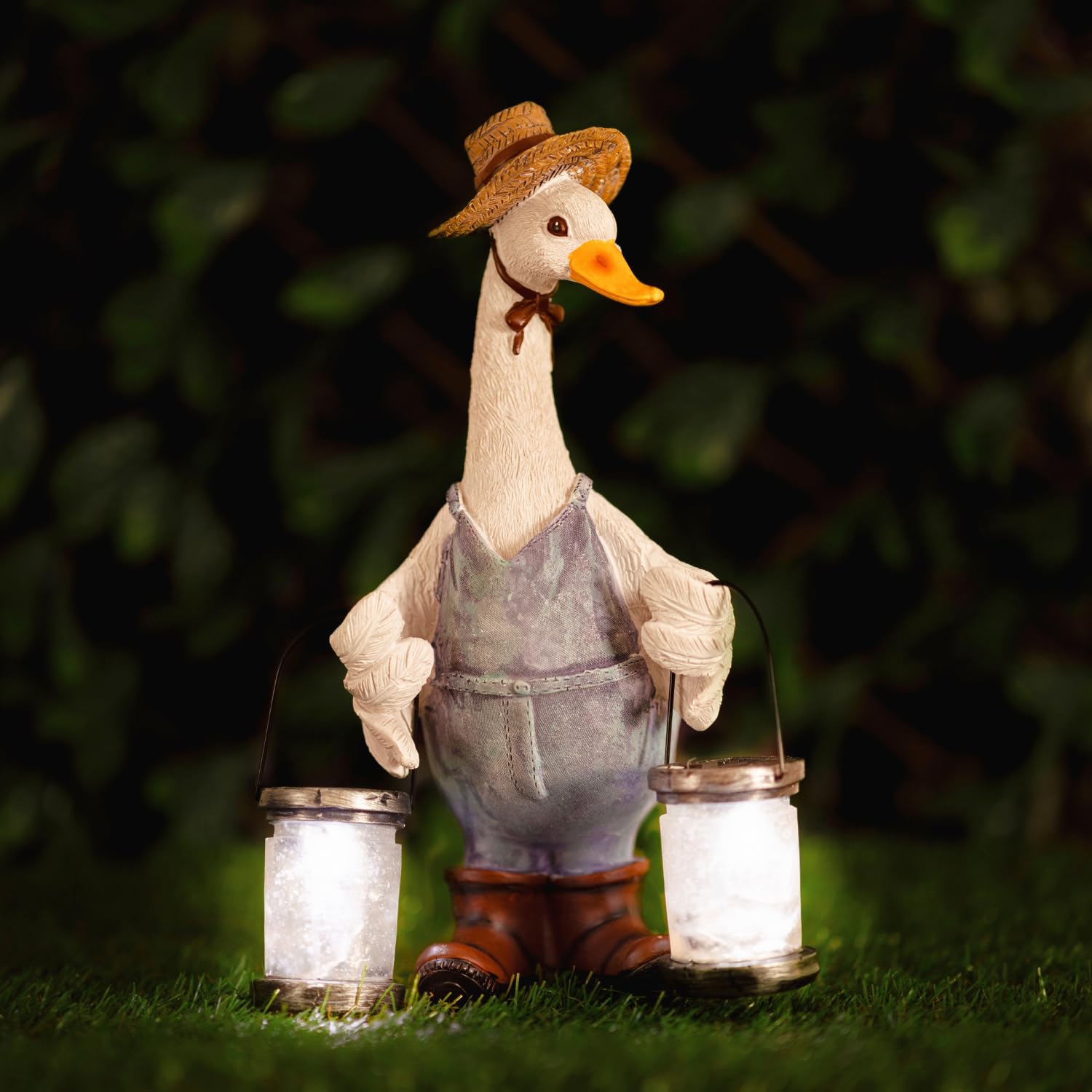 Solar Powered Garden Duck Ornament - Hard-wearing Weatherproof Resin Garden Decor Duck Figurine Solar Powered Lanterns, Garden Ornaments Outdoor, Patio Decor