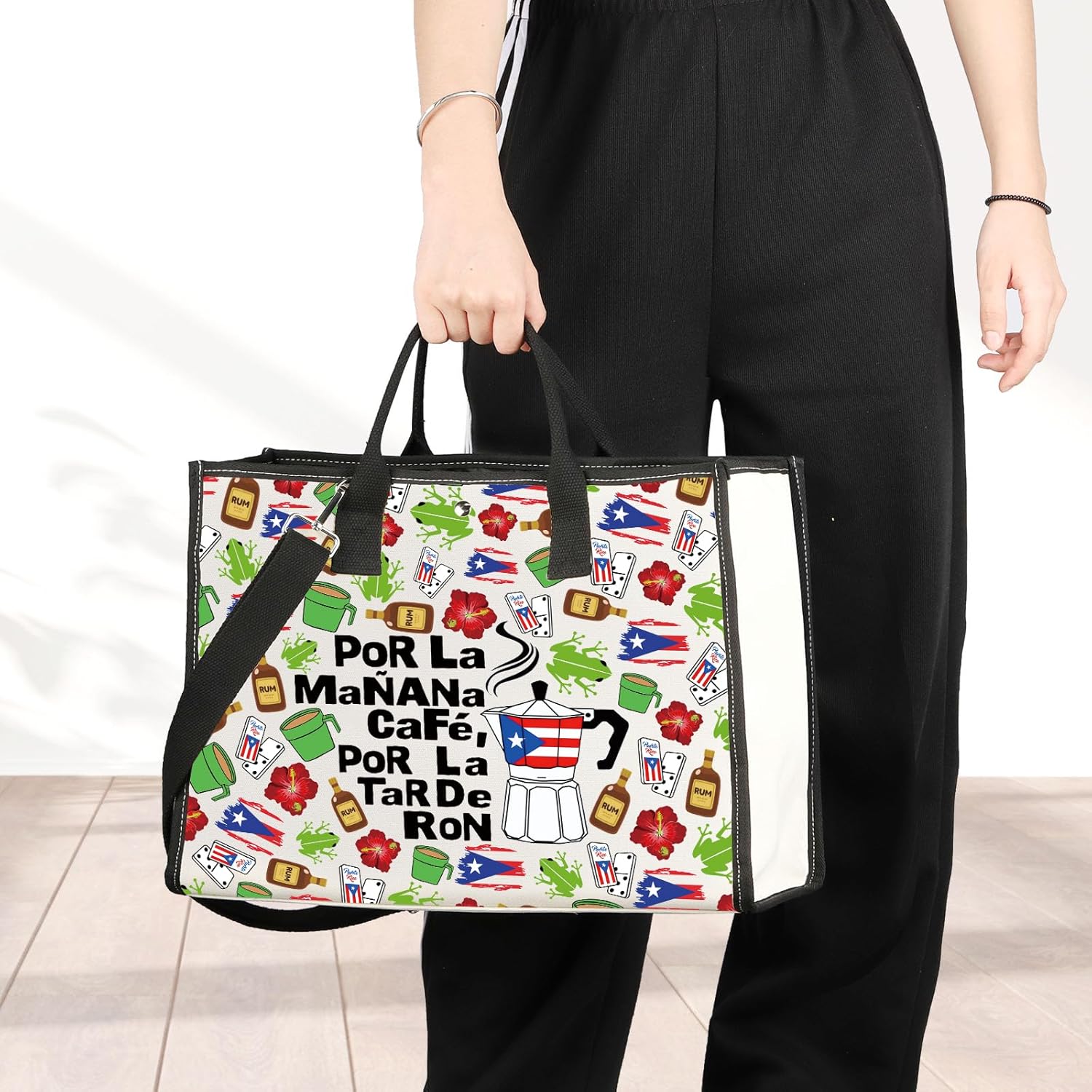 G2TUP Singer Puerto Rico Tote Bag Chair and Palm Gifts Por La Manana Cafe Gifts Latin Music Fans Shoulder Bag