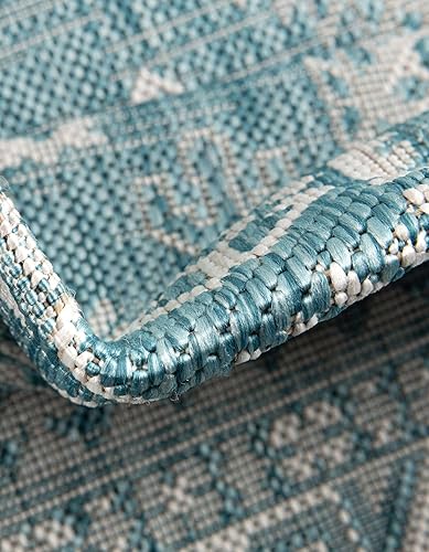 Miniatura 7 de Unique Loom Outdoor Aztec Collection Alfombra de área, Chalca (5 pies 3 pulgadas, redonda, aguamarinamarfil)