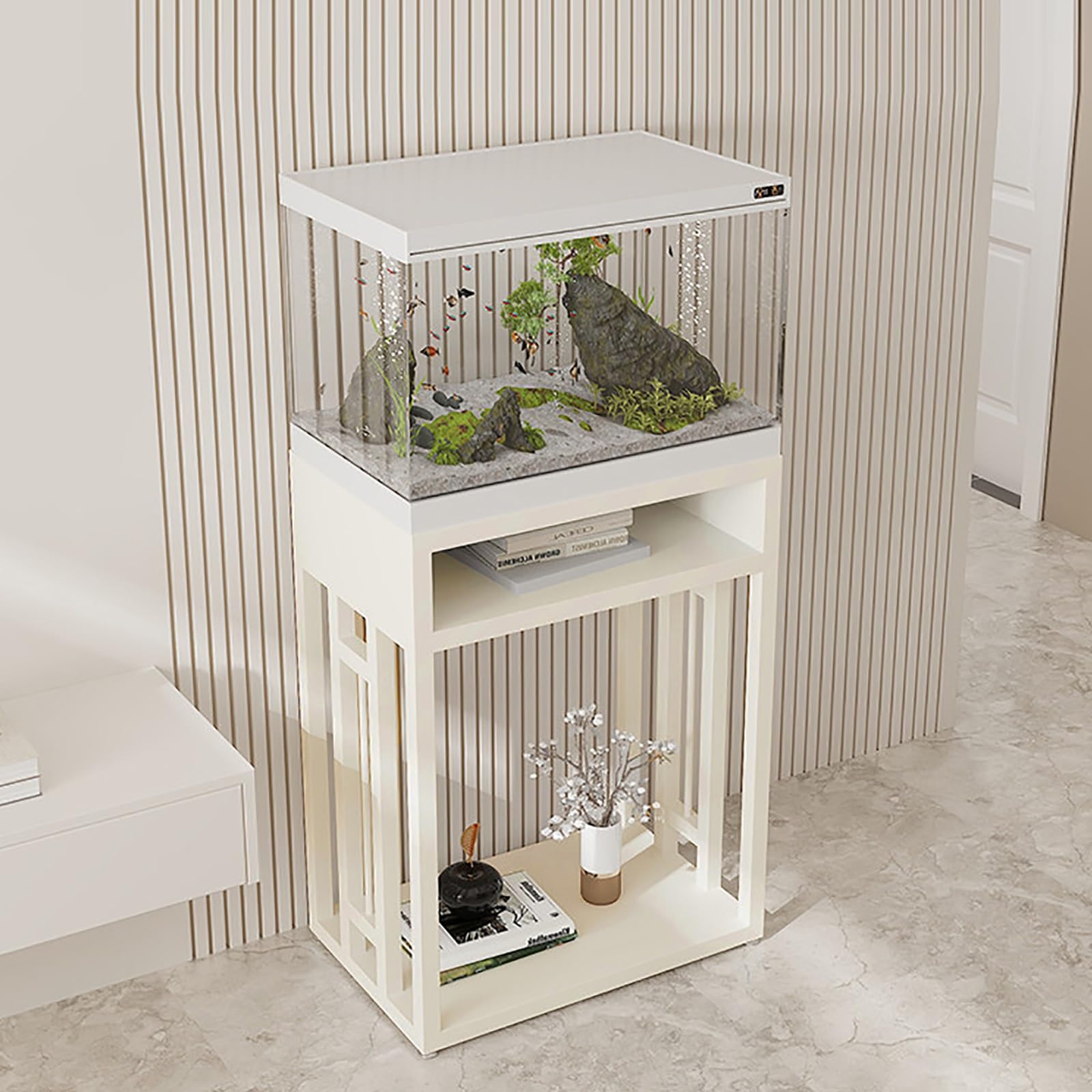 Aquarium Stand, Metal Frame Fish Tank with Storage, Double Turtle Reptile Terrariums , 880LBS Capacity(White,45x25x70cm/18x10x28)