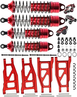 RCMYou RC Shocks & Front Rear Suspension Arm Upgrades Part for 1/10 Traxxas Slash 4x4 VXL,Rustler 4X4 VXL,Stampede 4X4 VXL,Hoss 4X4 VXL,Alloy Big Bore RC Shock Absorber & More Durable A Arm,Red