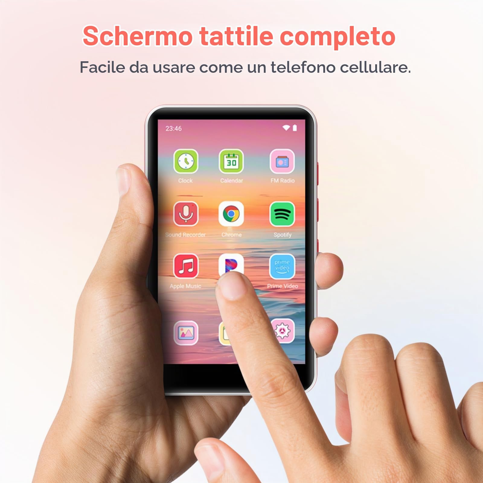 192GB Lettore MP3 con Bluetooth e WiFi, Android 13.0, RAM:4GB, 4,0" HD Schermo Tattile MP4 Lettore con Altoparlante, Portatile Spotify Lettore con Play Store (Bianco + Rosso)
