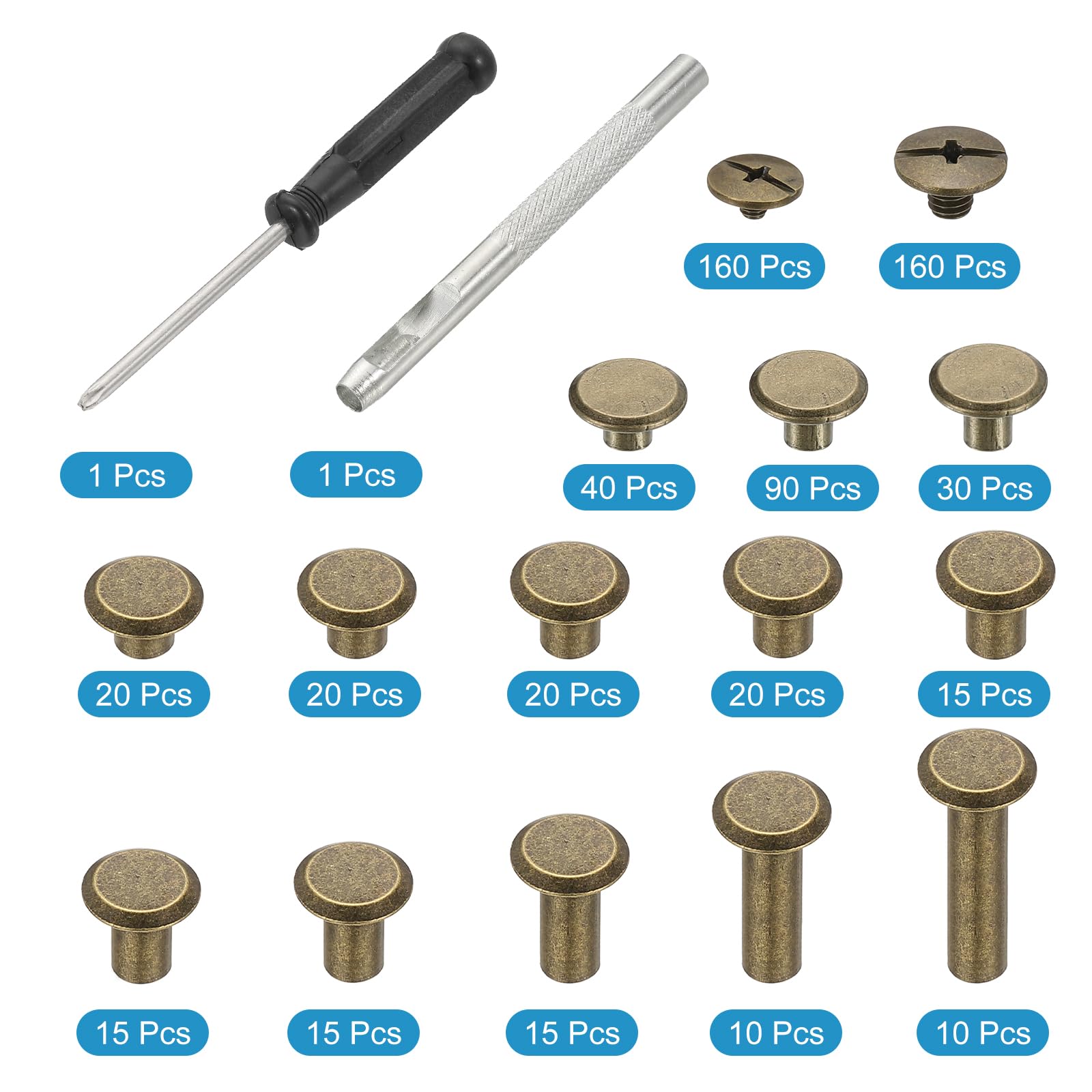 PATIKIL 320 Sets Phillips Chicago Screws Assorted Kit with Punch and Screwdriver - Image 3