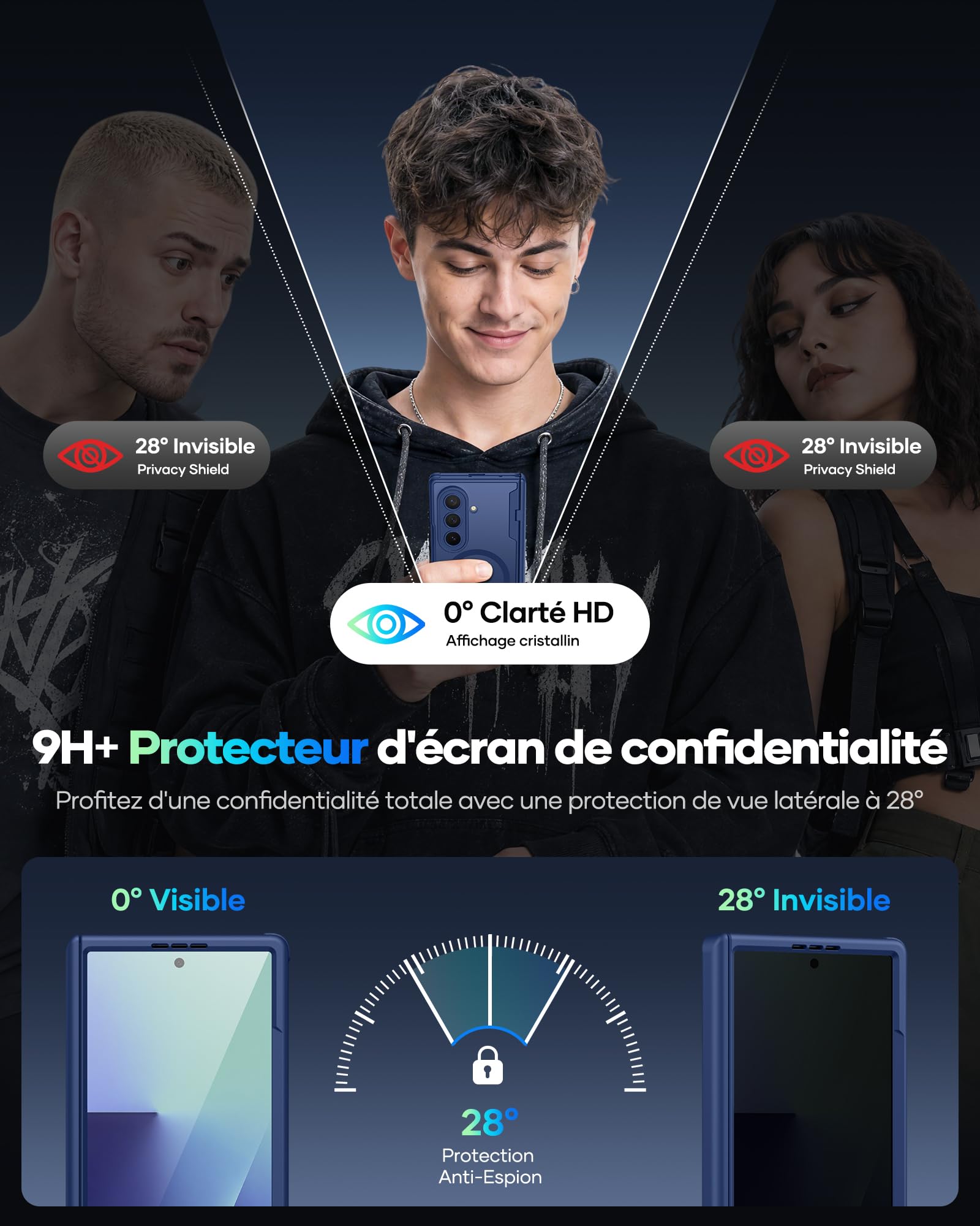 Custodia per Samsung Galaxy Z Fold 7 con pellicola protettiva frontale integrata, compatibile con MagSafe, supporto integrato e protezione cerniere, custodia protettiva antiurto per Fold 7, blu
