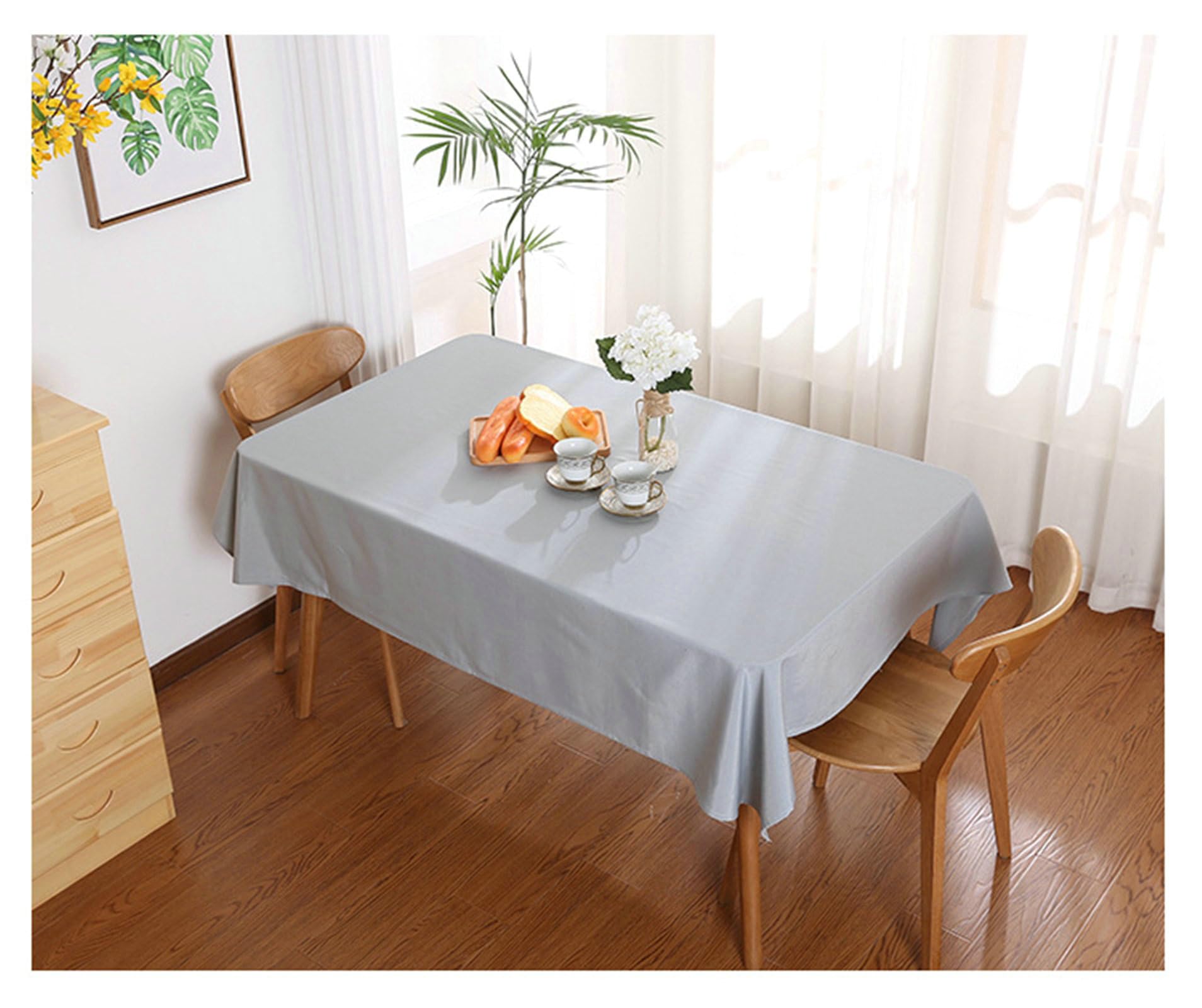 Stfery Oblong Tablecloth Modern 71x55 Inch, Table Cloths Light Gray Polyester Solid Color Tablecloth for Party